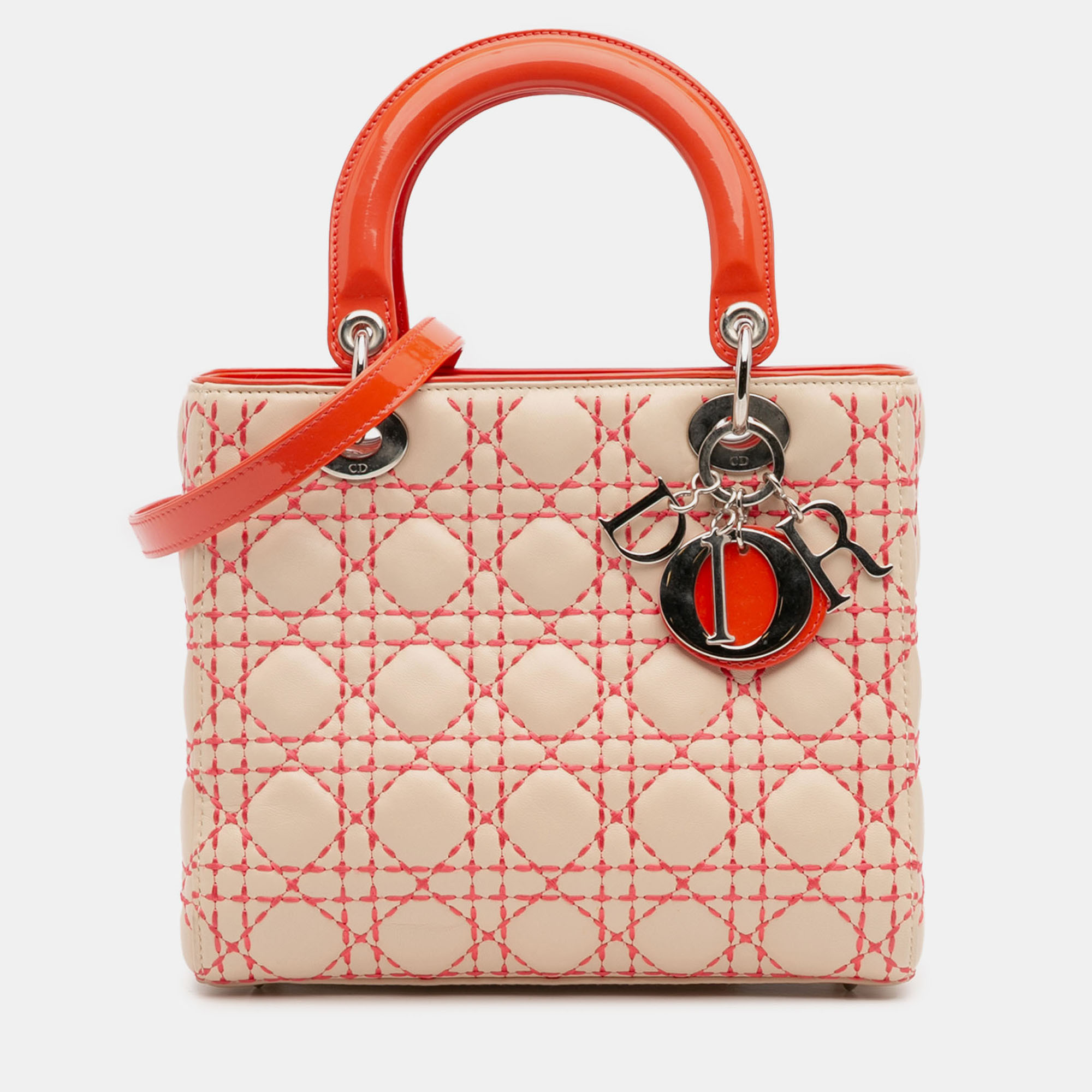 

Dior Beige Orange Medium Lambskin Cannage Stitched Lady Dior