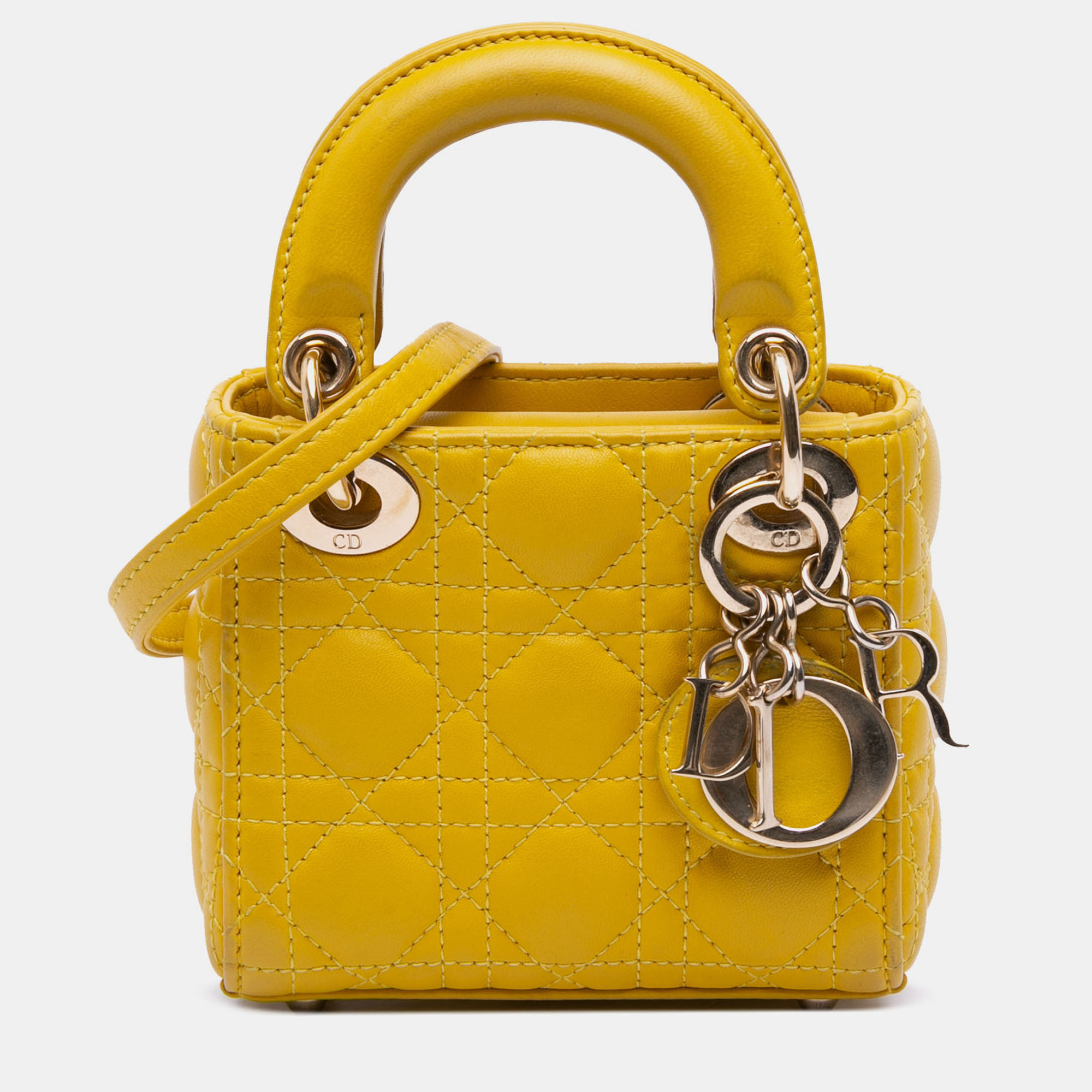 

Dior Yellow Micro Lambskin Cannage Lady Dior