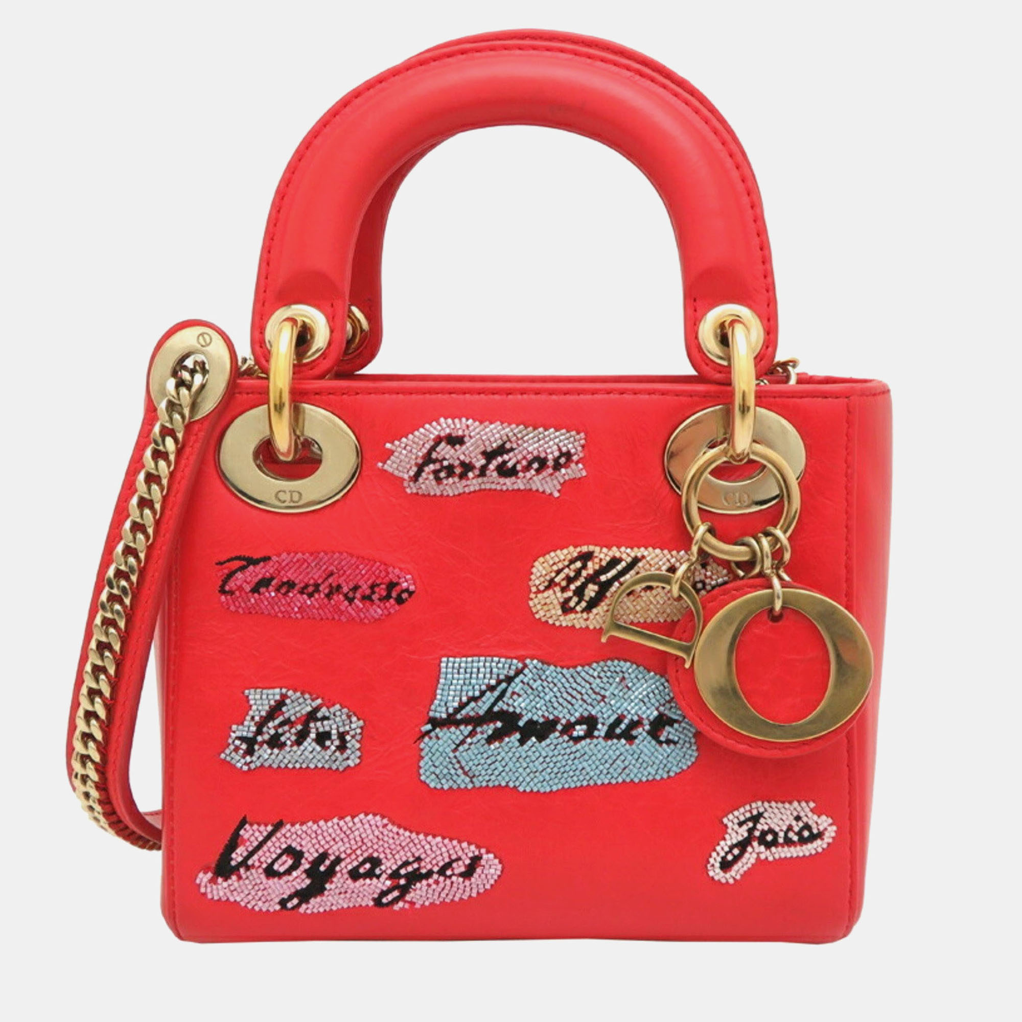 

Christian Dior Lady Mini Handbag Leather Vermilion, Red