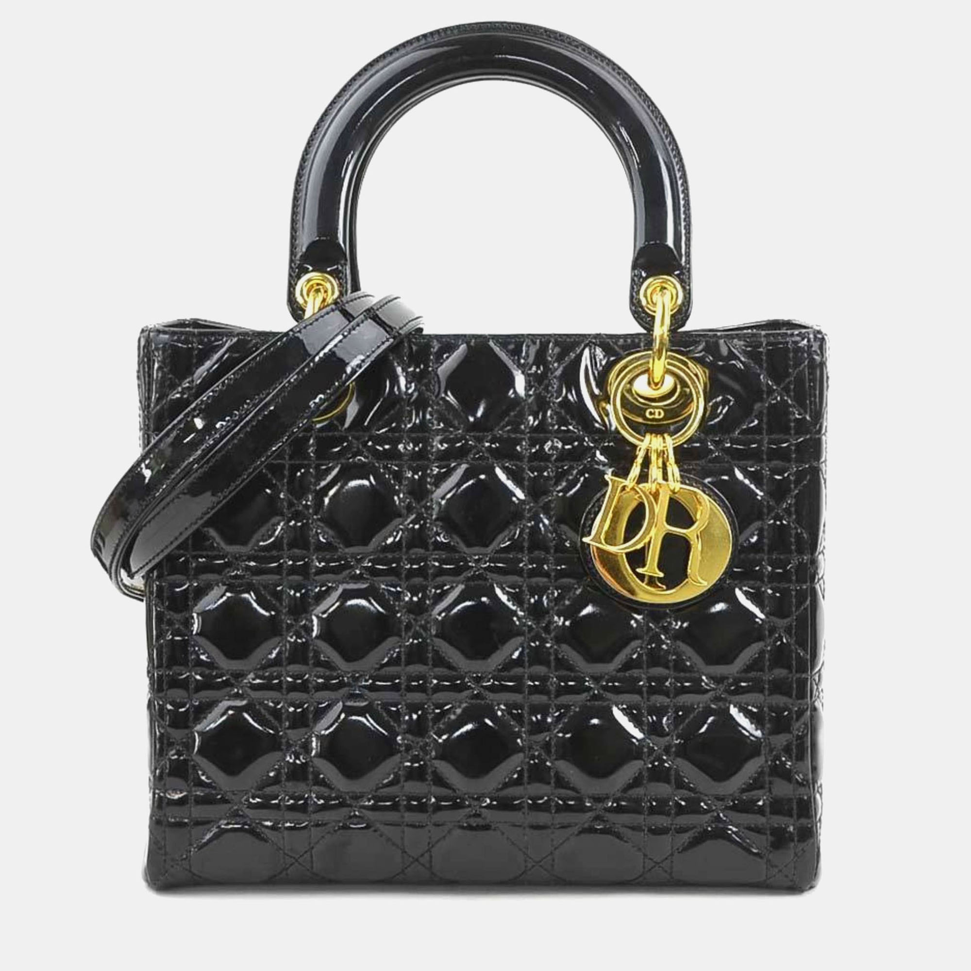 

Christian Dior Lady Black Gold Patent Leather Shoulder Bag