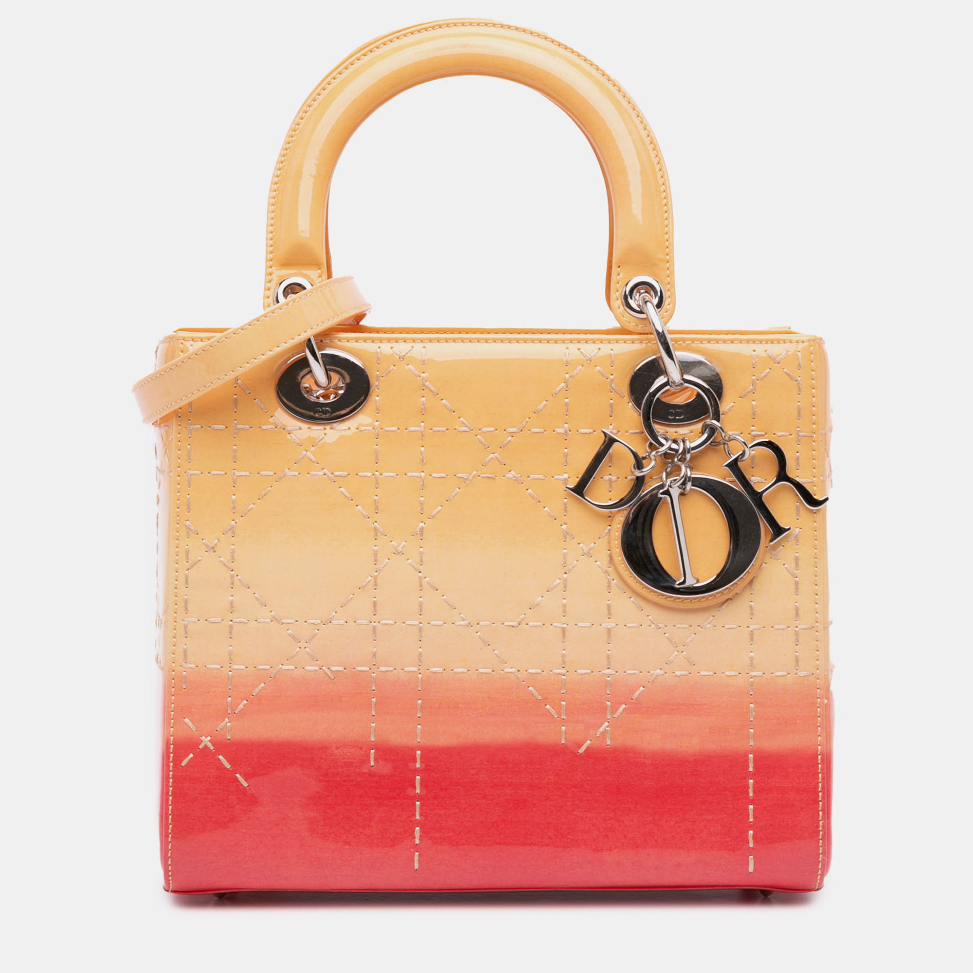 

Dior Orange Medium Ombre Patent Cannage Lady Dior