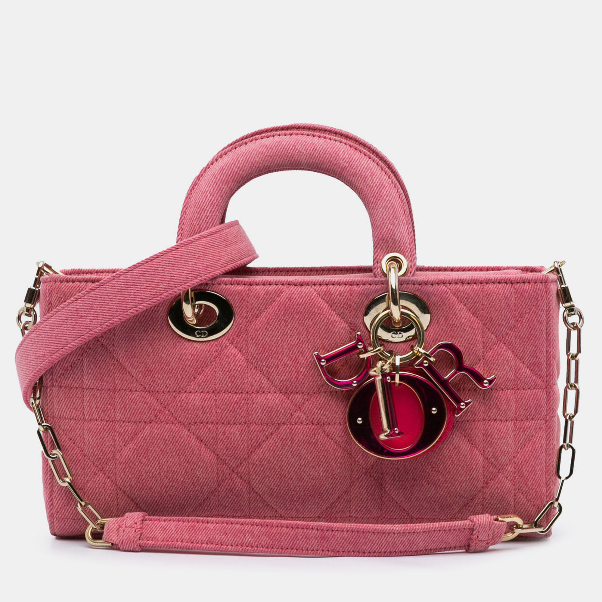 Pre-owned Dior Pink Medium Denim Macrocannage Lady D Joy