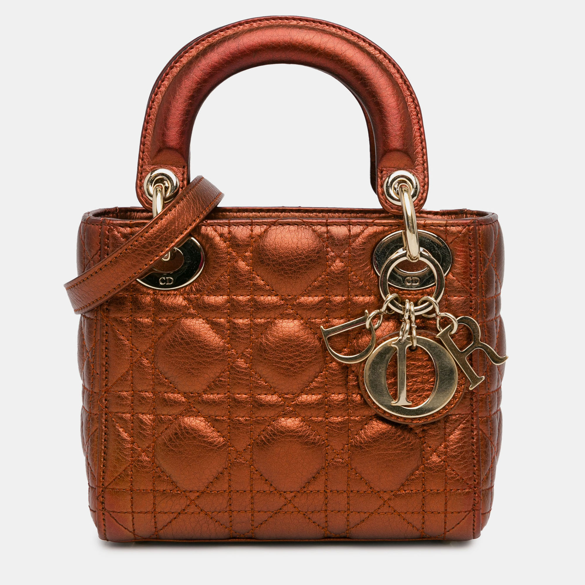 

Dior Brown Mini Metallic Calfskin Cannage Lady Dior