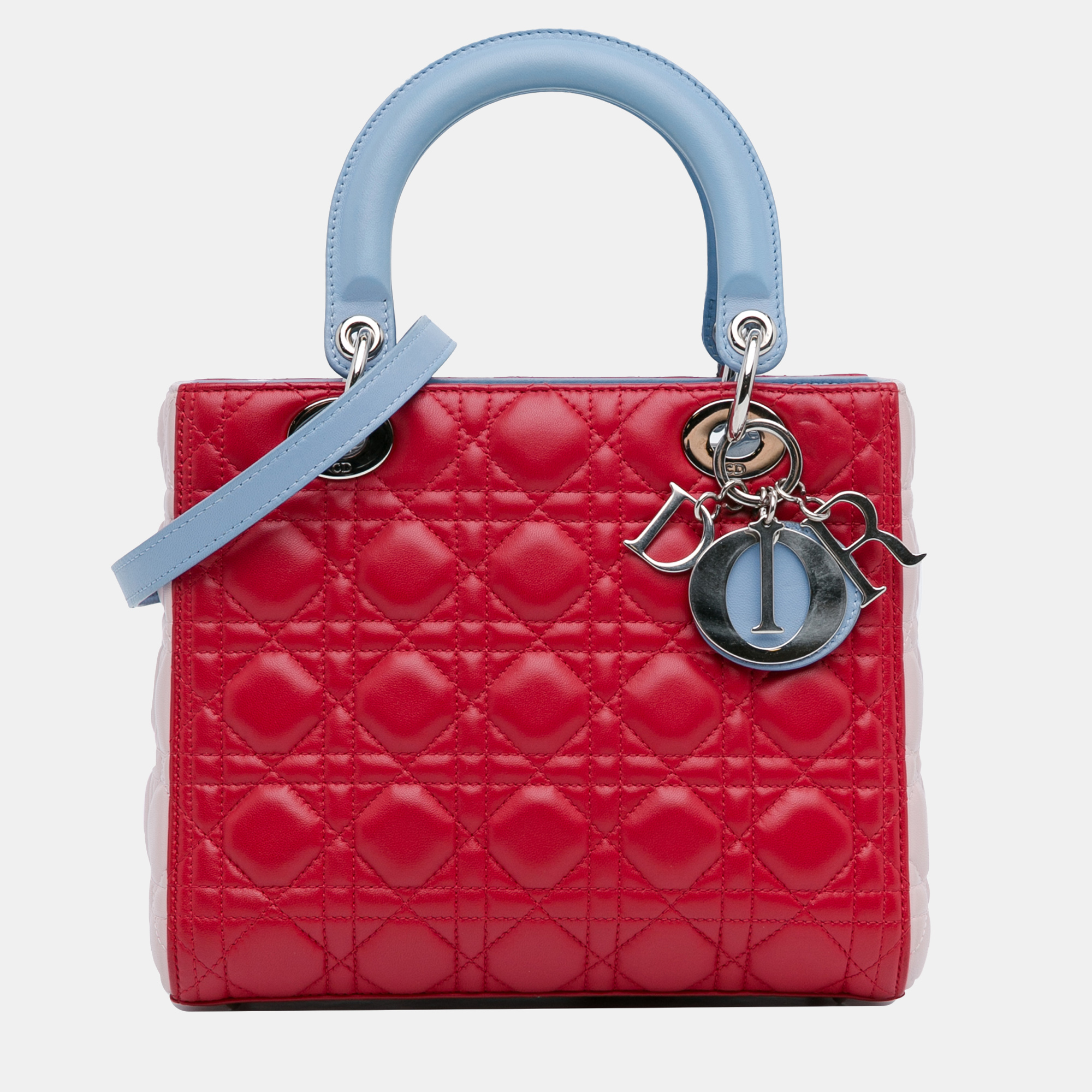 

Dior Red/Blue Medium Lambskin Cannage Lady Dior