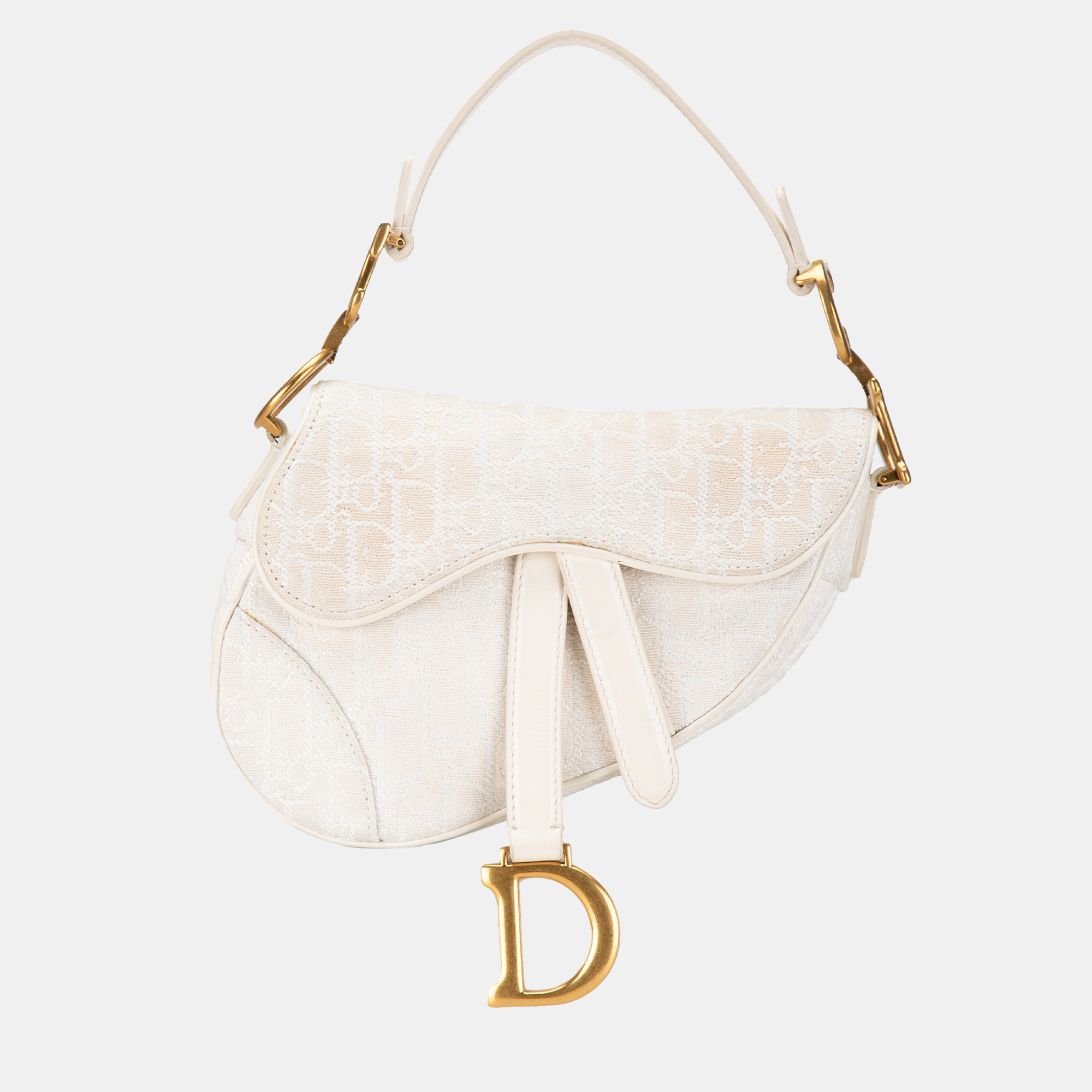 

Dior White Mini Oblique Canvas Saddle Bag