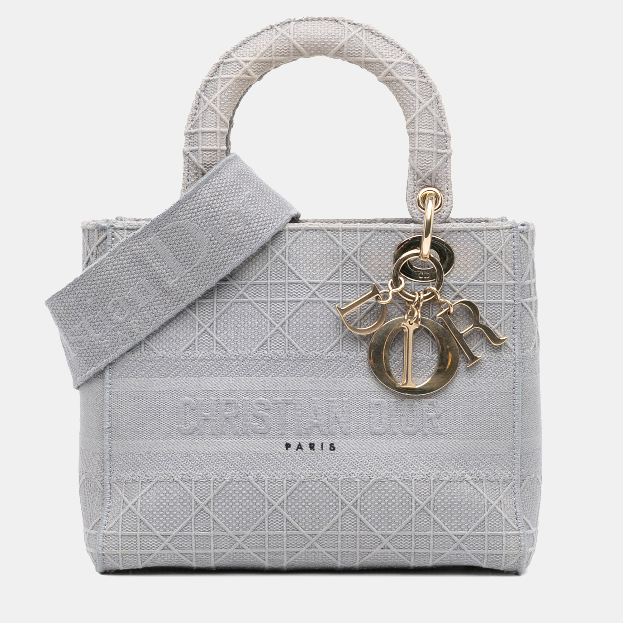 Pre-owned Dior Grey Medium Canvas Cannage Lady D Lite In Gray