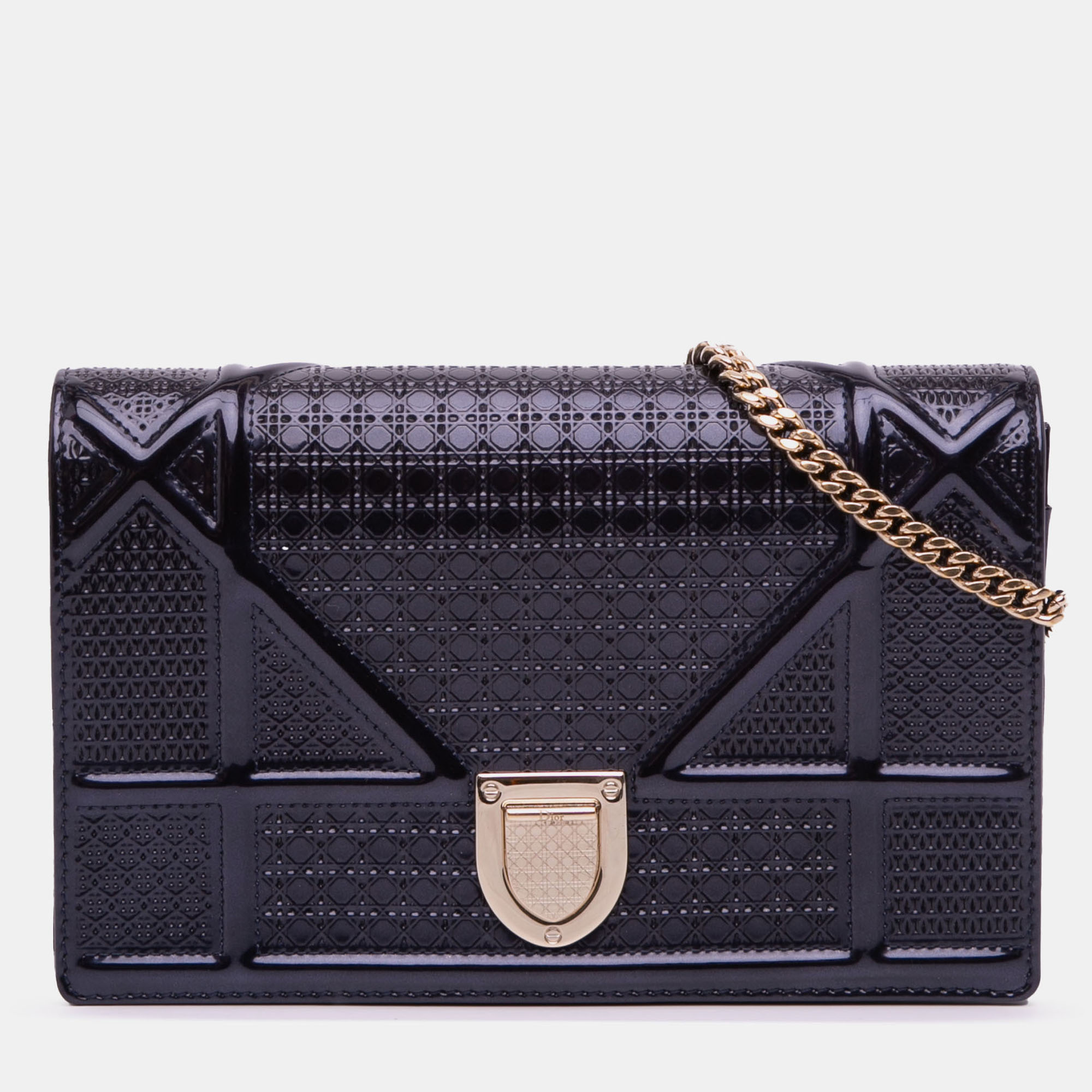 

Dior Black Patent Microcannage Diorama Wallet on Chain