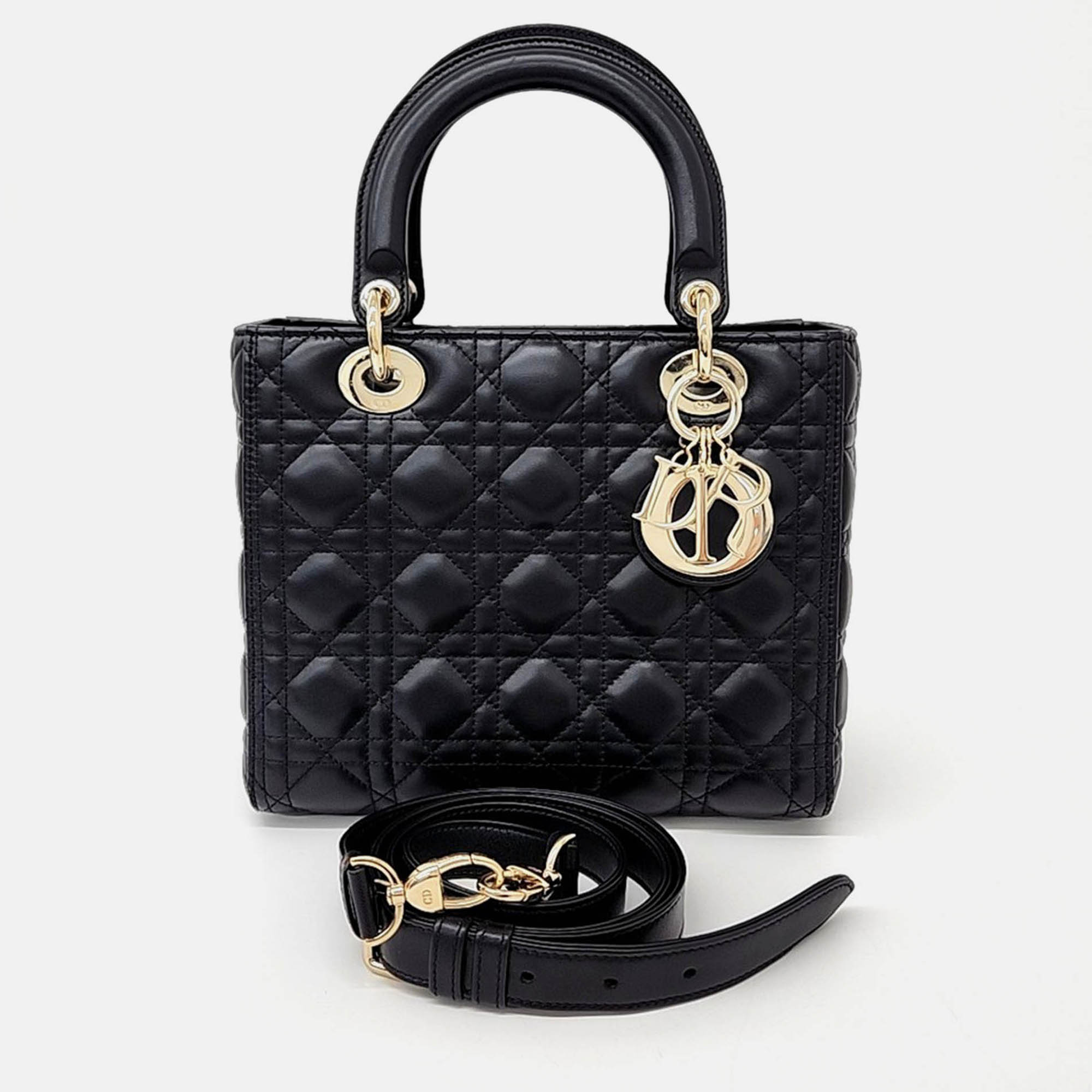 

Dior Black Leather Cannage Lady Bag Medium