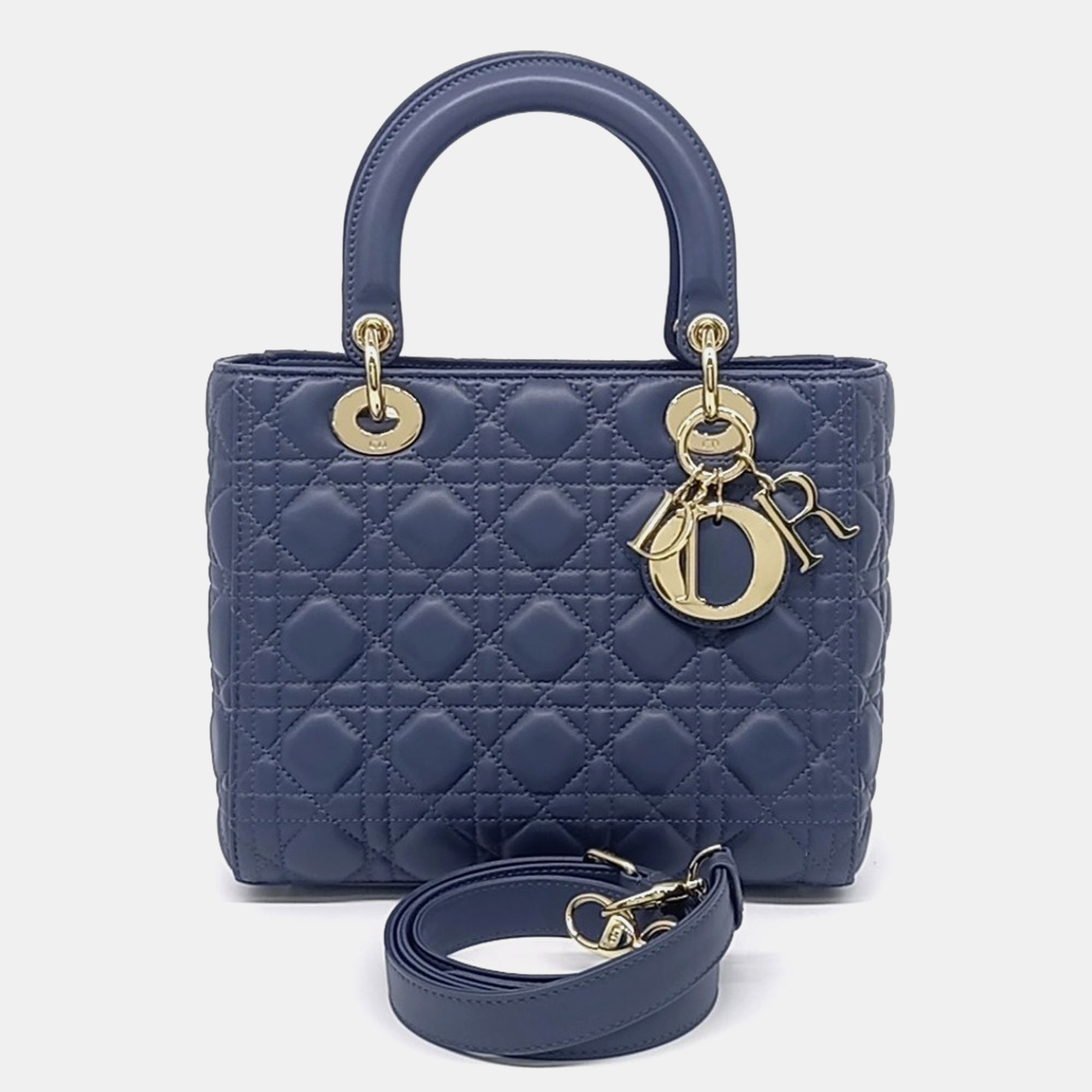 

Dior Blue Leather Cannage Lady Bag Medium