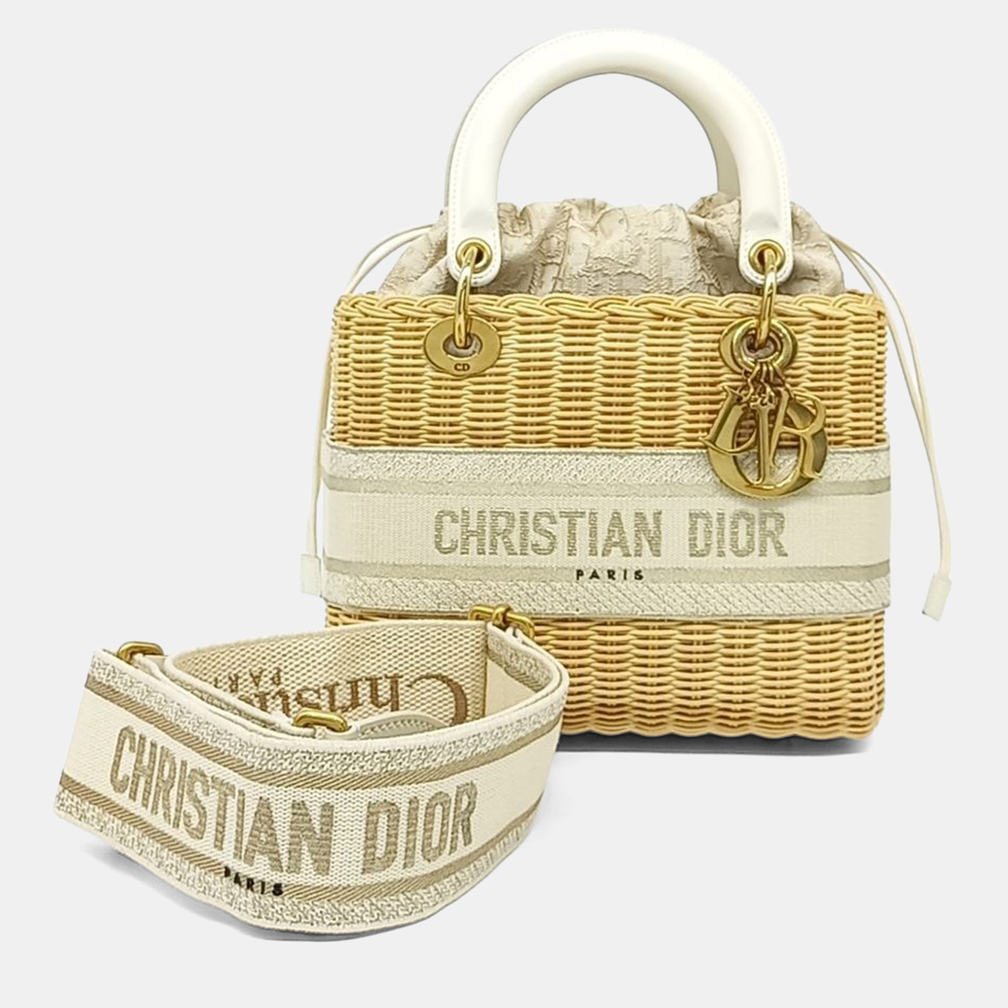 

Dior Cream Canvas Rattan Lady Bag Medium