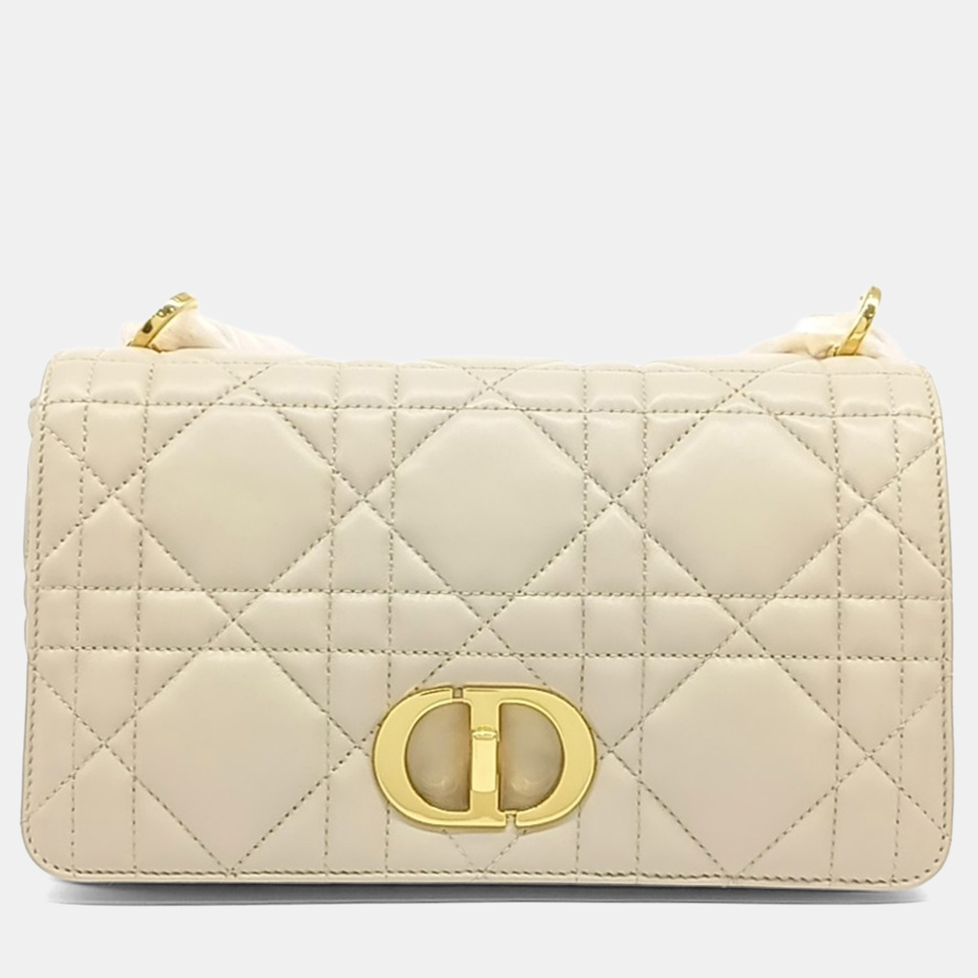 Pre-owned Dior Cream Leather Caro Bag Medium In White