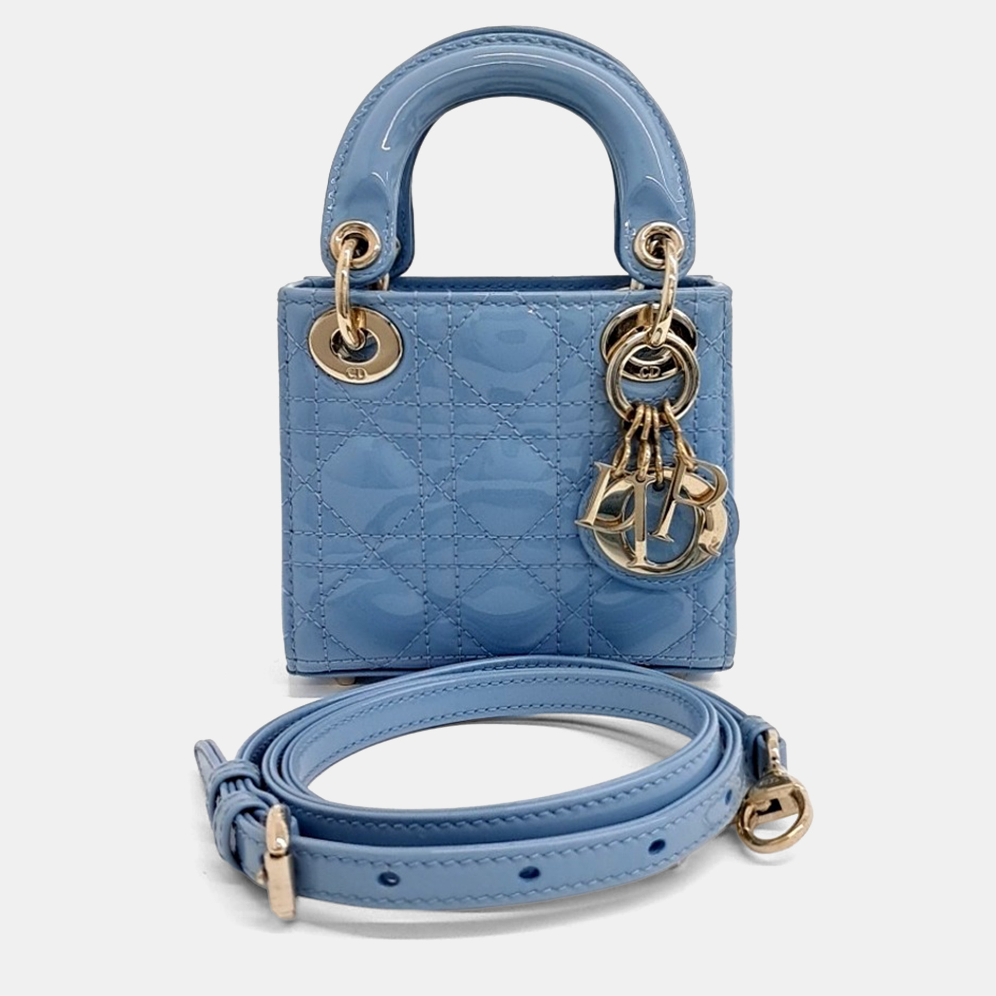 

Dior Blue Leather Patent Micro Lady Bag