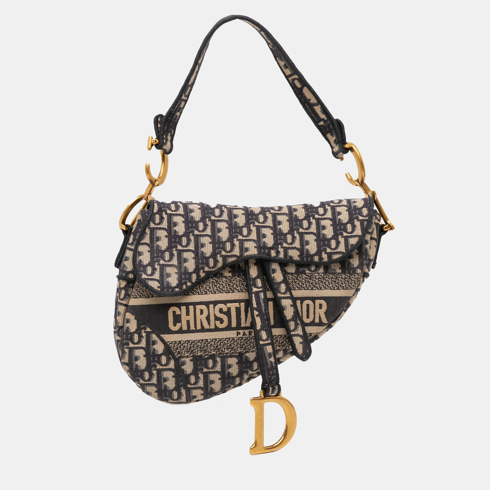 Pre-owned Dior Blue Oblique Embroidered Canvas Saddle Bag