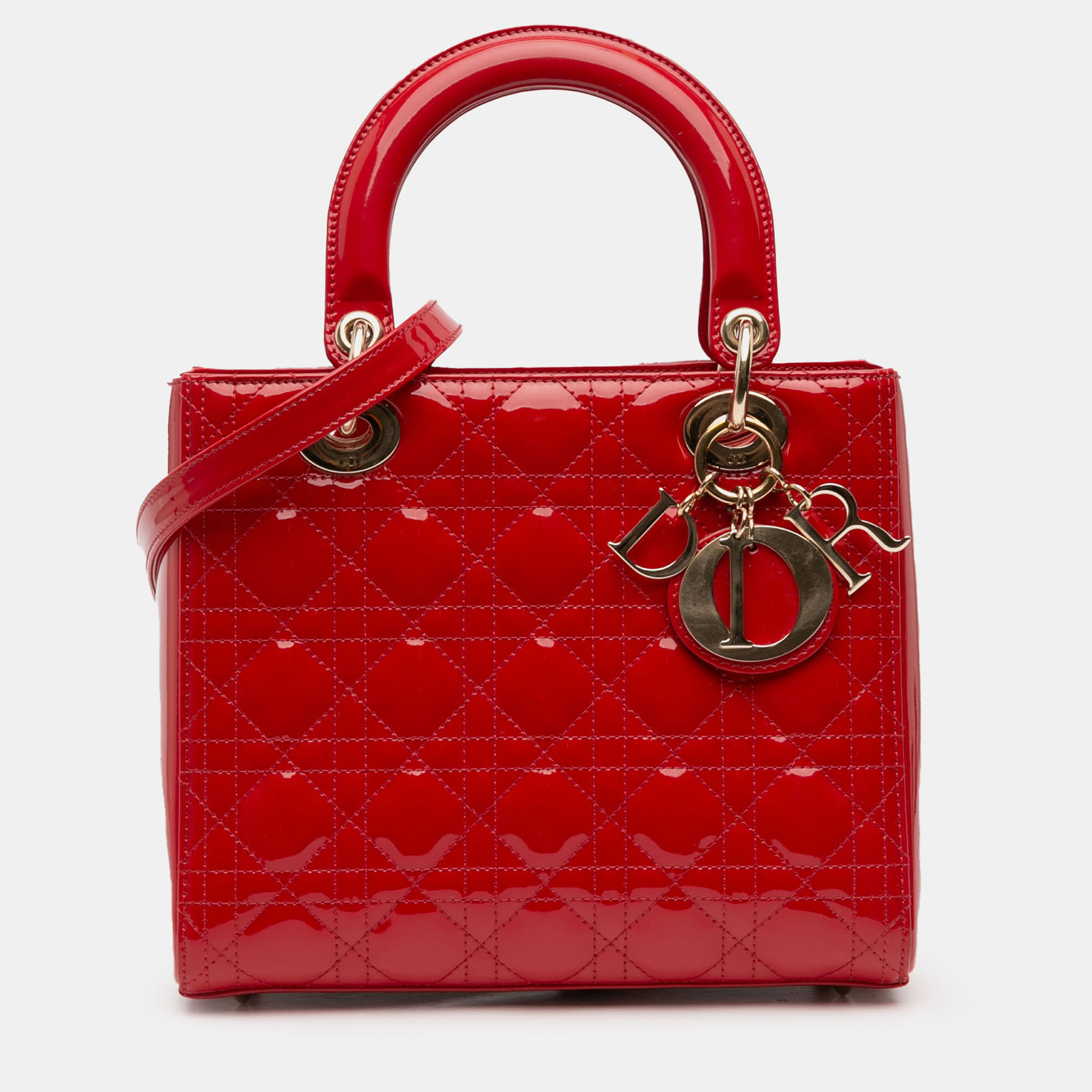 

Dior Red Medium Patent Cannage Lady Dior
