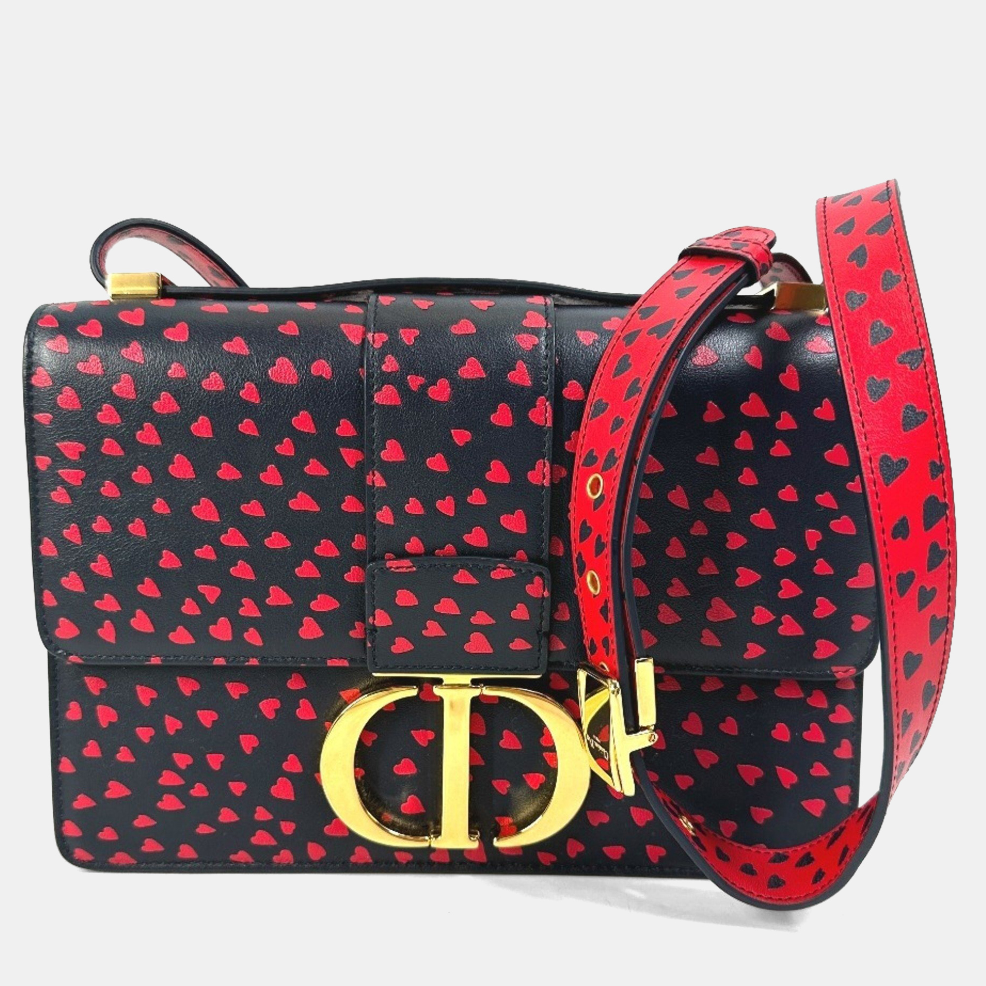 

Christian Dior Heart 30 Montaigne Logo Shoulder Bag In Black Leather