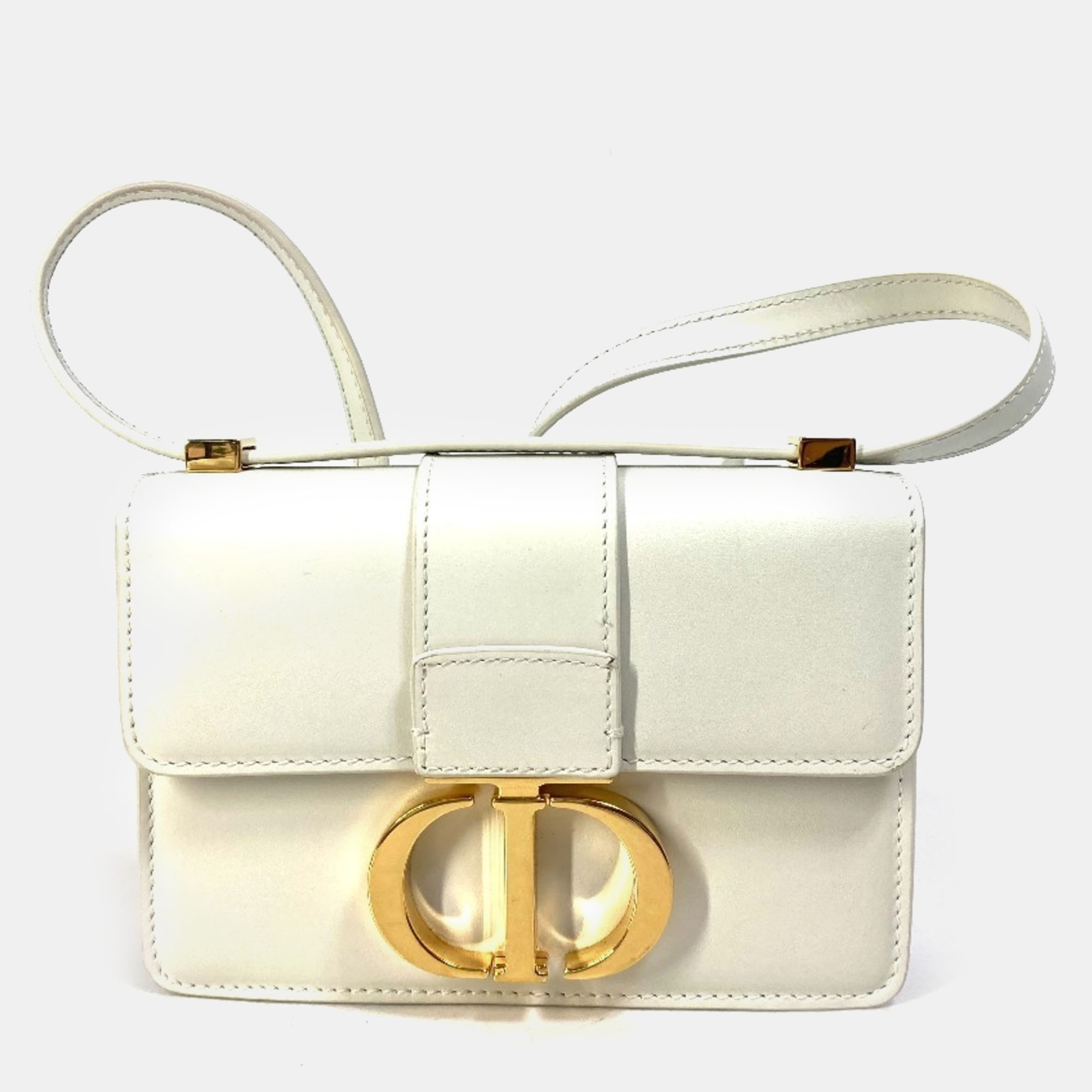 Pre-owned Dior Christian  Montaigne 30 Pochette Pouch Shoulder Bag In White Leather