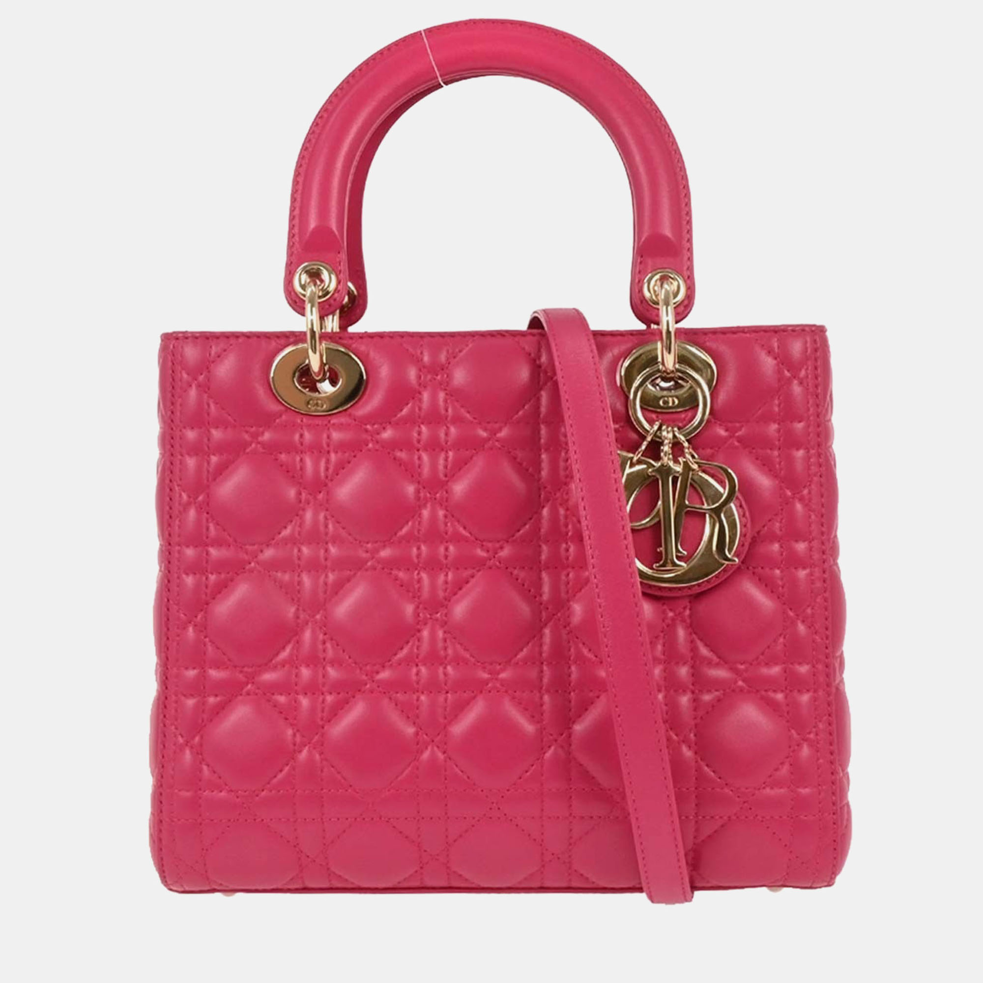 

Christian Dior Pink Lambskin Lady Dior Cannage 2way Handbag