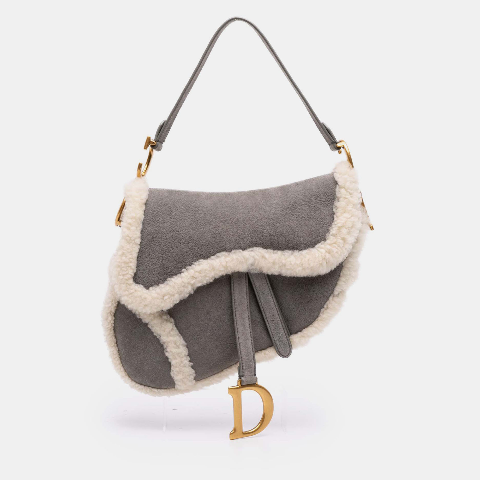 

Dior Grey Shearling Suede Saddle Bag