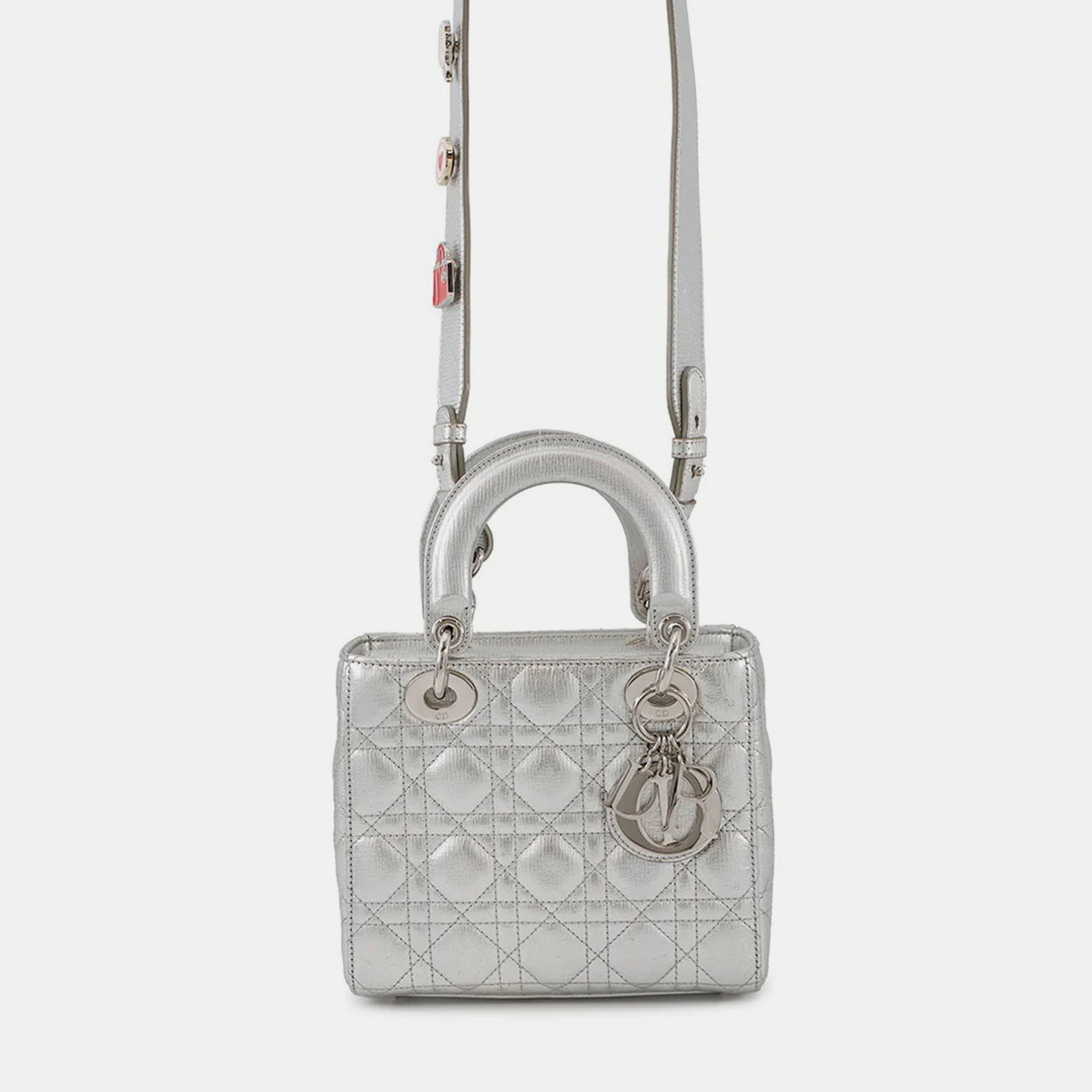 

Dior Lady'S Dior My Abcdior Cannage 2-Way Bag Silver Leather