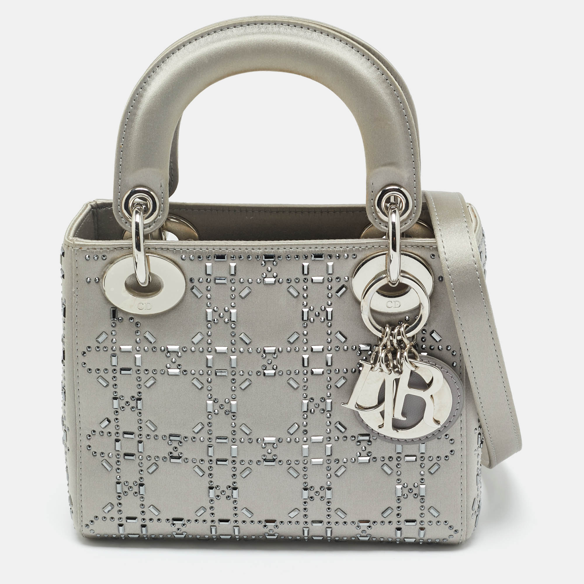 

Dior Grey Cannage Satin Mini Crystal Lady Dior Tote