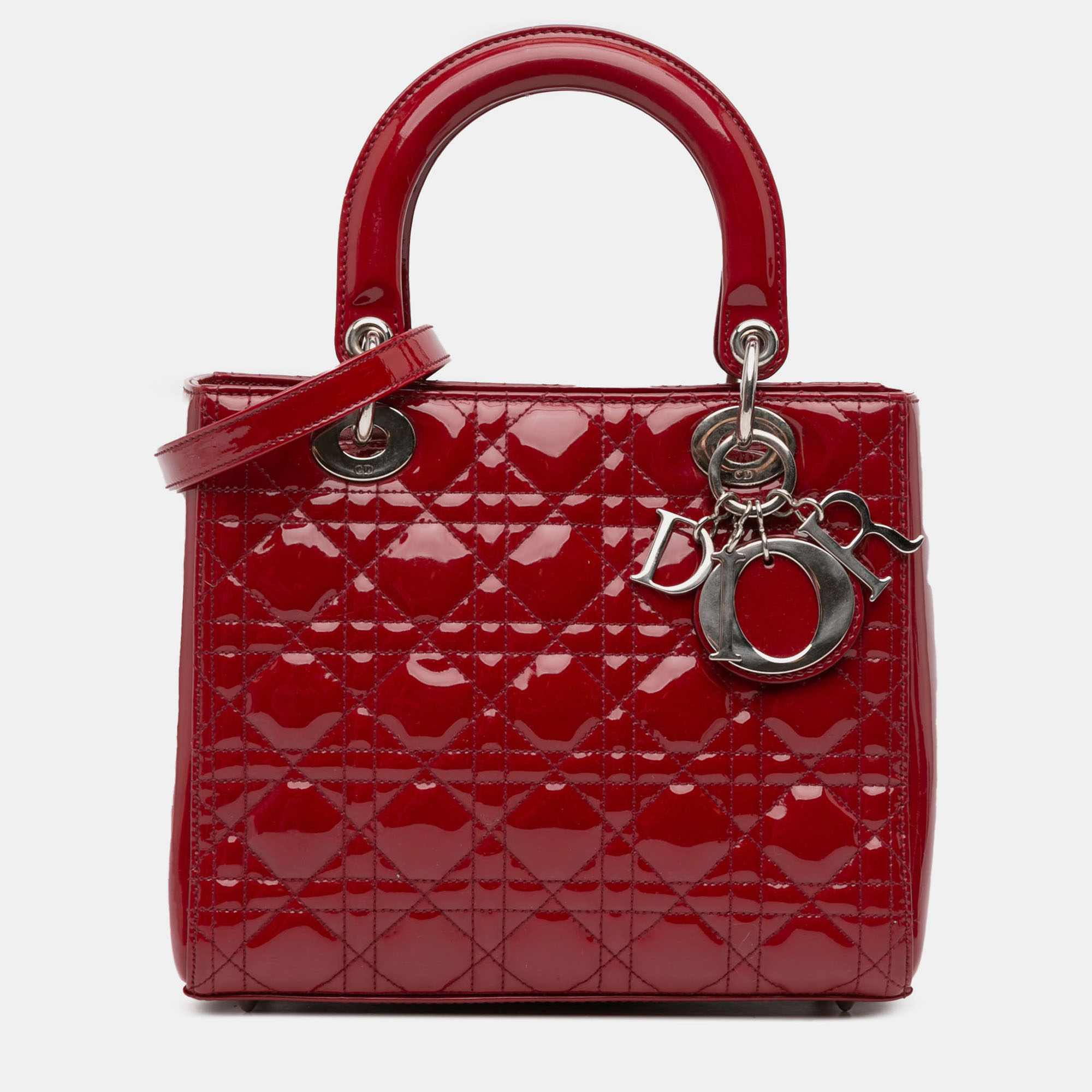 

Dior Red Medium Patent Cannage Lady Dior
