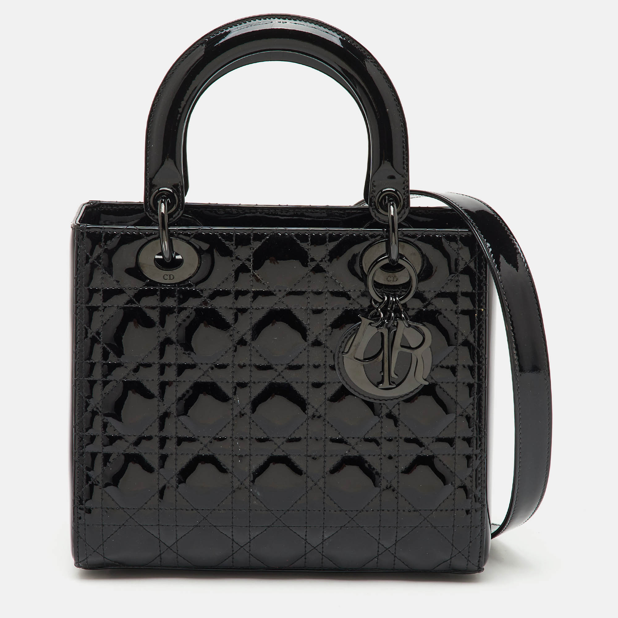 

Dior Black Cannage Patent Leather  Lady Dior Tote