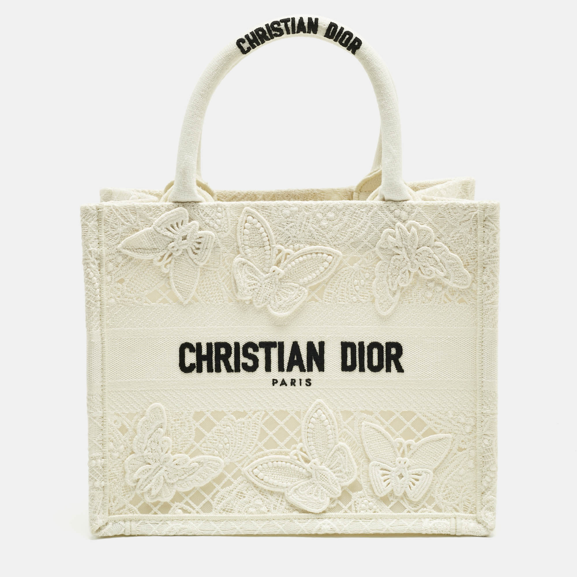 

Dior White D-Lace Embroidered Canvas Small Book Tote
