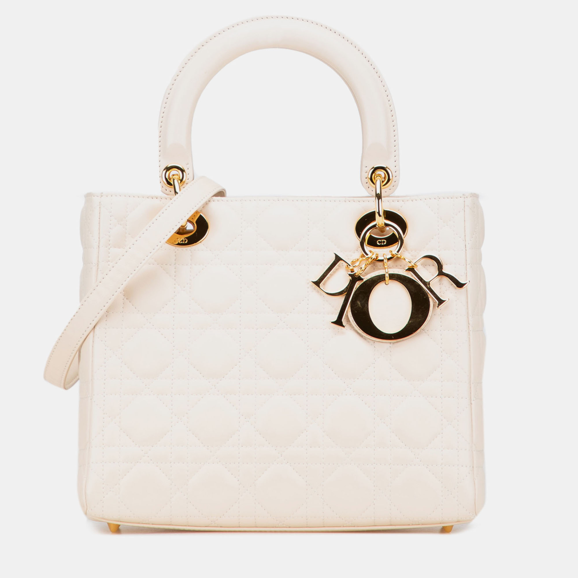 

Dior Medium Lambskin Cannage Lady Dior, White