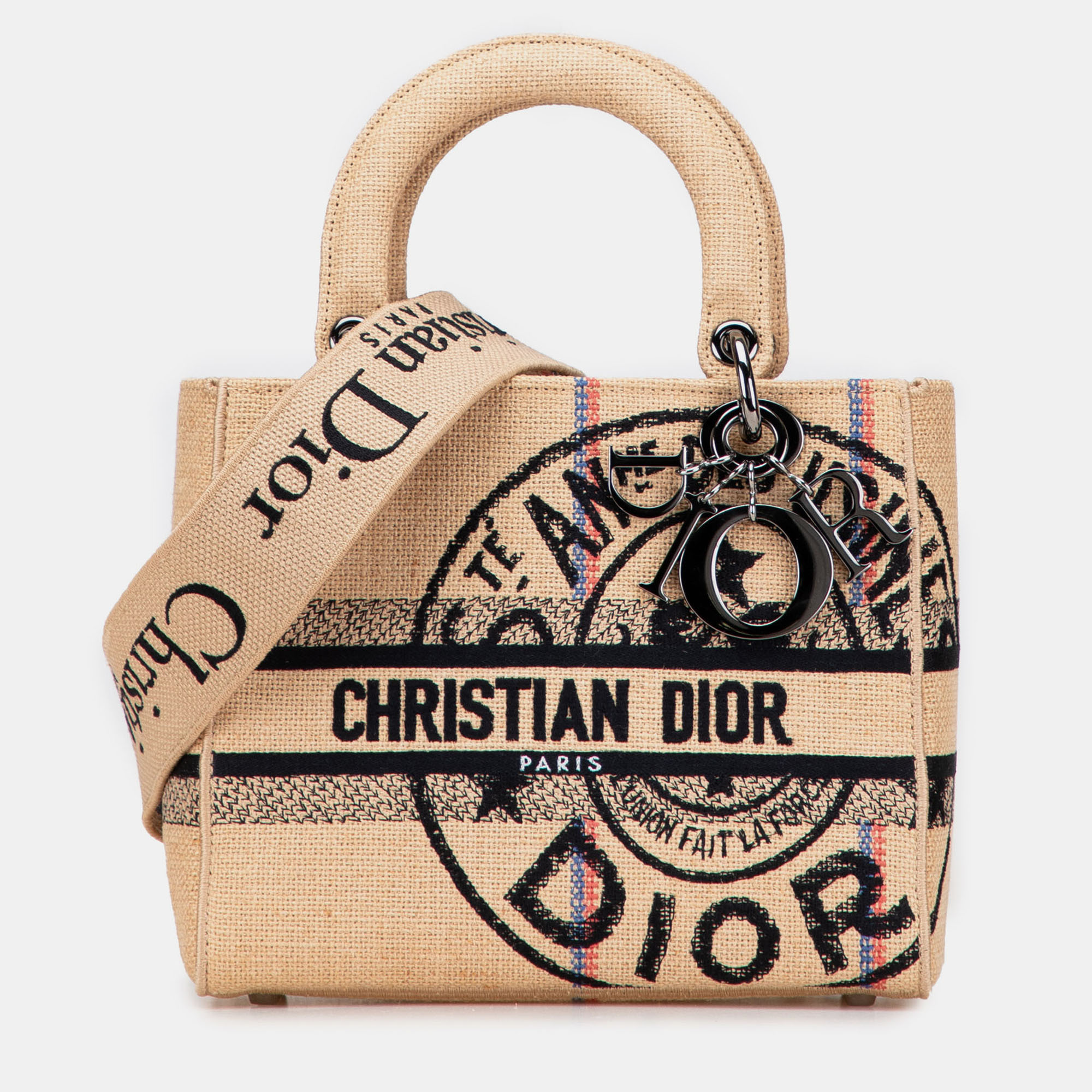 

Dior Beige Brown Medium Jute Embroidered Lady D Lite