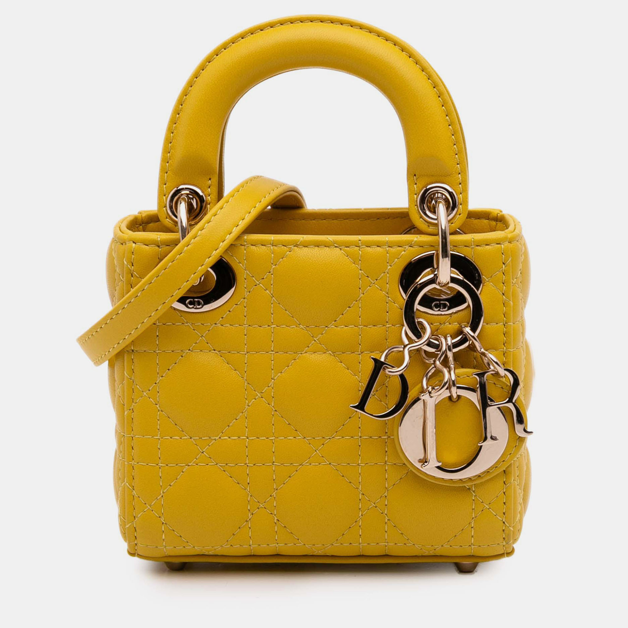 

Dior Yellow Micro Lambskin Cannage Lady Dior