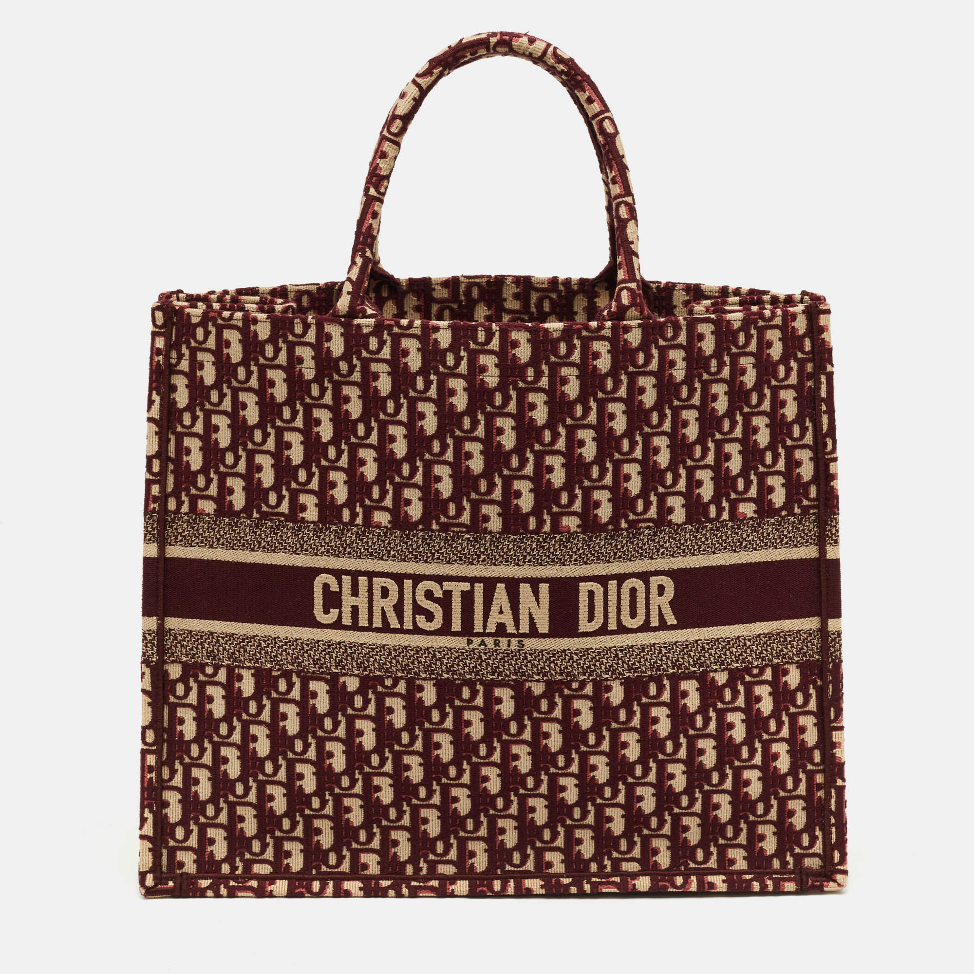 Pre-owned Dior Burgundy Oblique Embroidered Canvas Large Book Tote