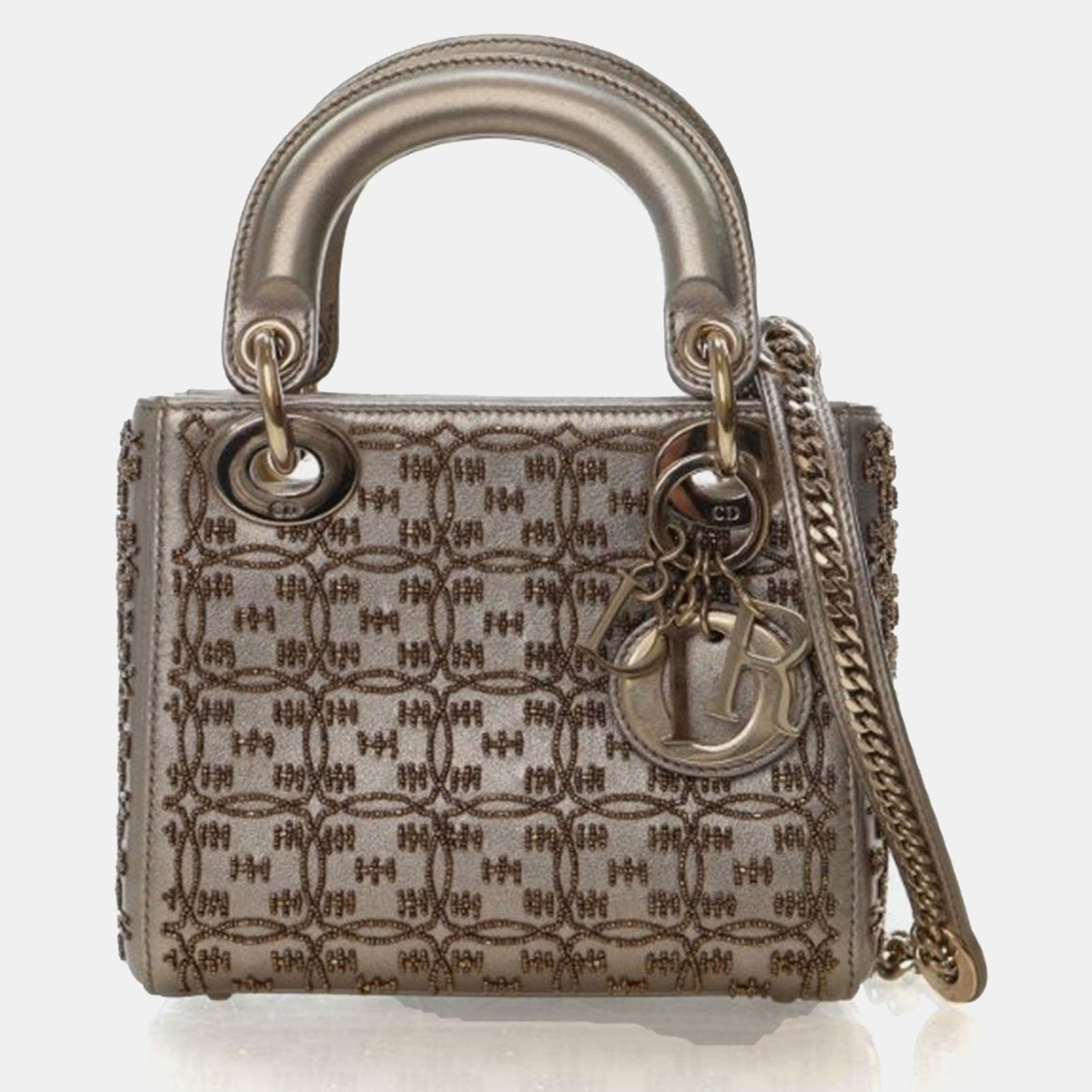 

Dior Mini Beaded Lambskin Lady Dior, Gold
