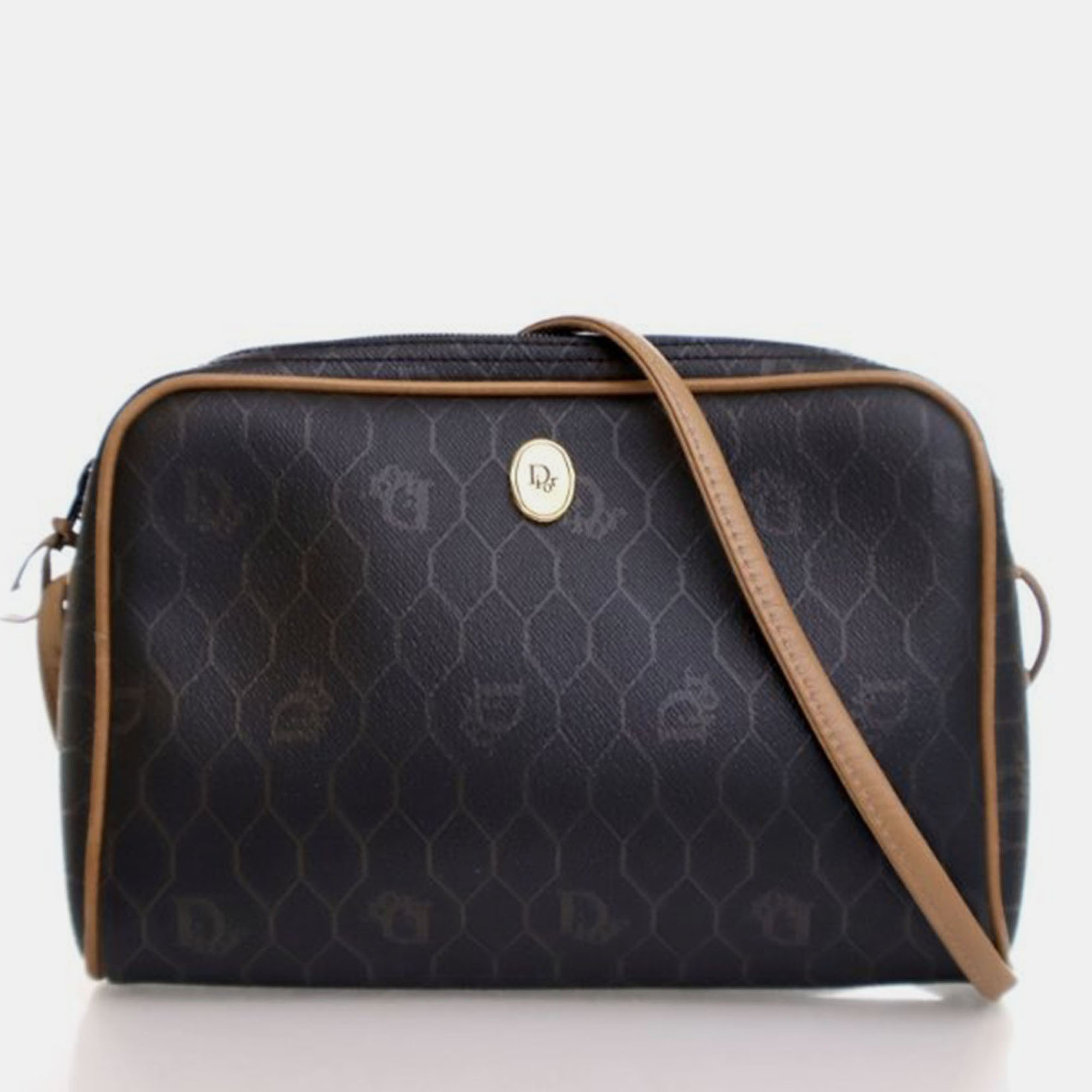Pre-owned Dior Vintage Canvas Honeycomb Shoulder Bag In Brown