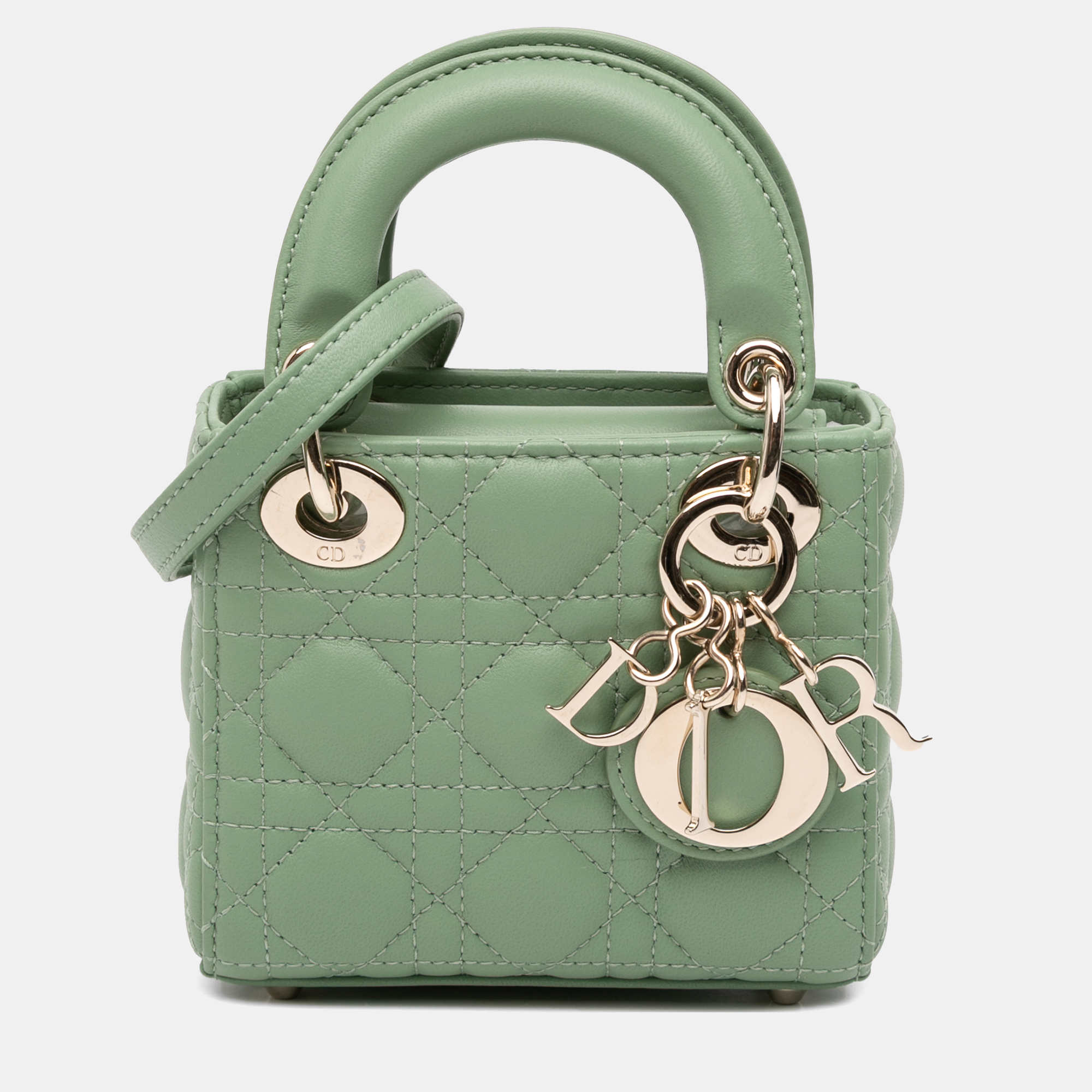 

Dior Green Micro Lambskin Cannage Lady Dior