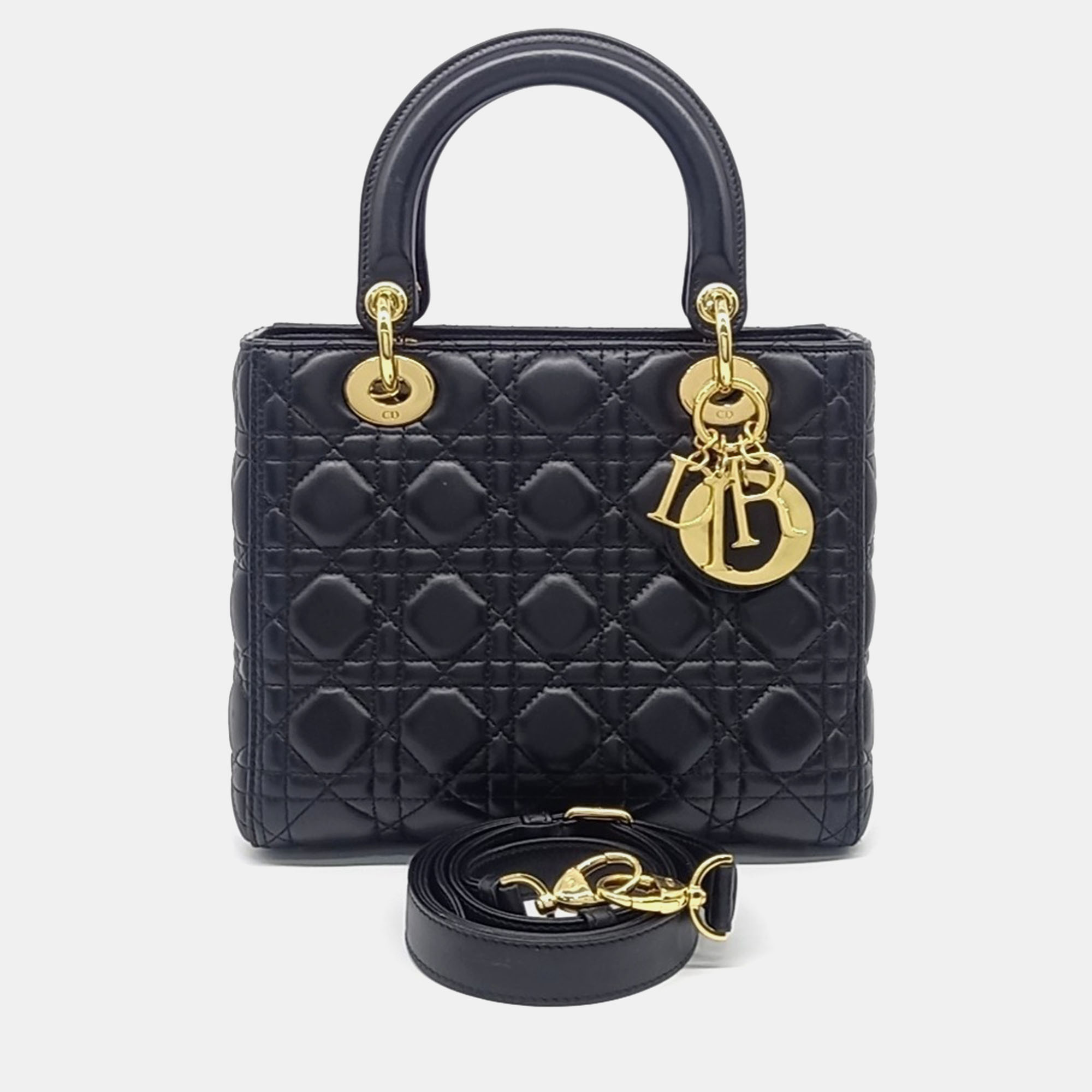 

Dior Black Leather Lady Bag Medium