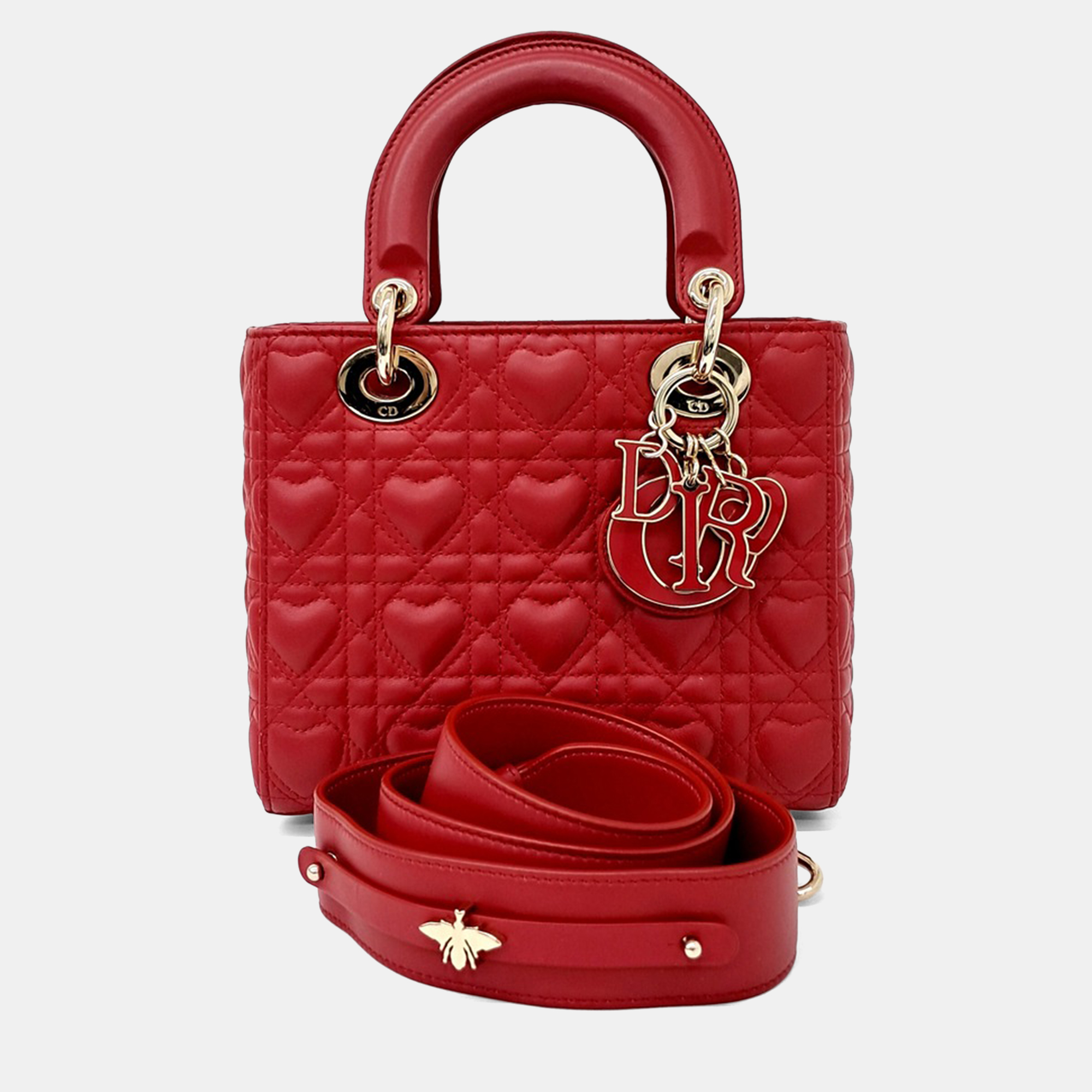 

Dior Red Leather Heart Cannage Lady Bag