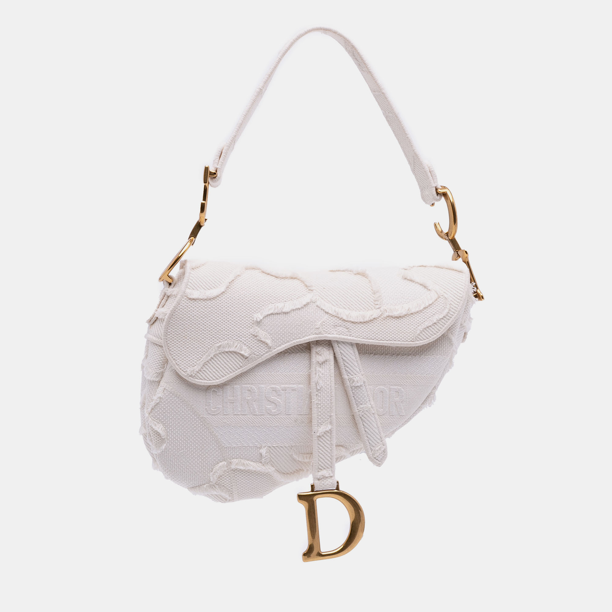 

Dior White Mini Canvas Embroidered Camouflage Saddle Bag