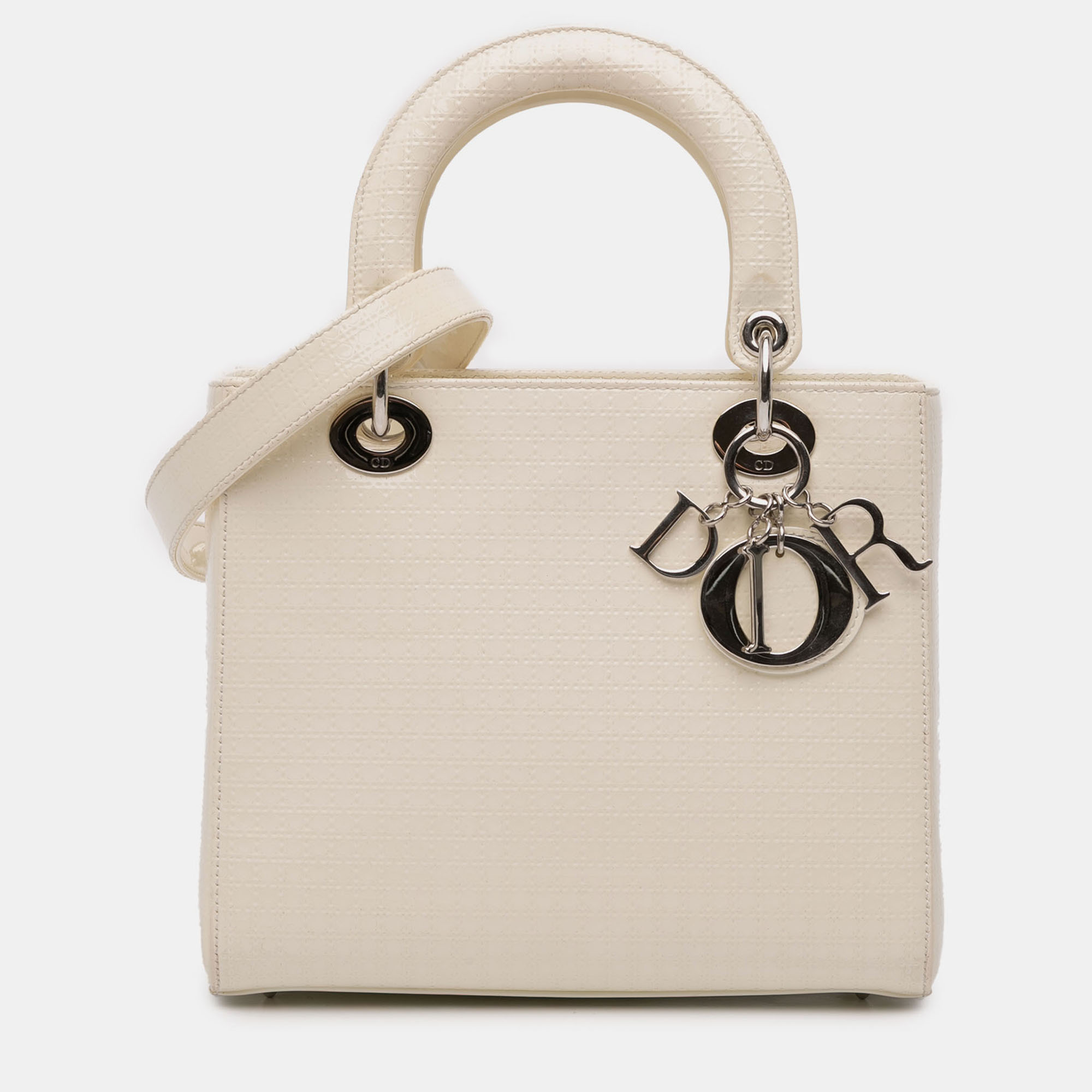 

Dior White Medium Patent Microcannage Lady Dior