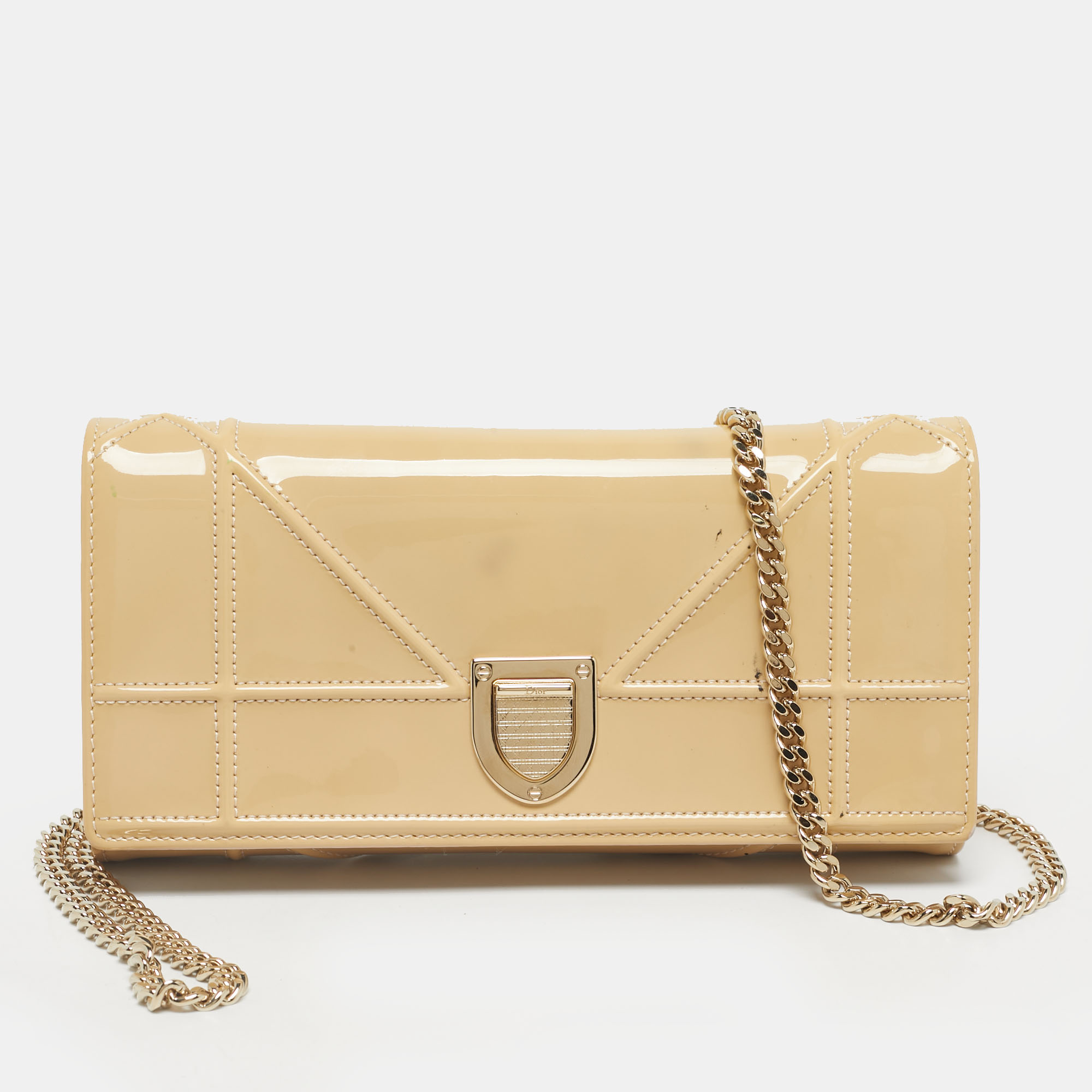 Pre-owned Dior Ama Wallet On Chain In White