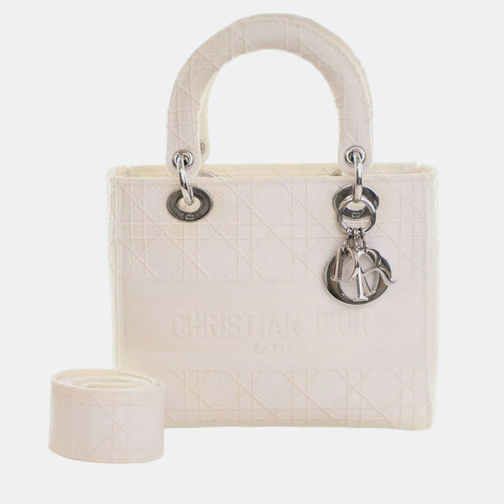 

Dior White Medium Canvas Cannage Lady D Lite