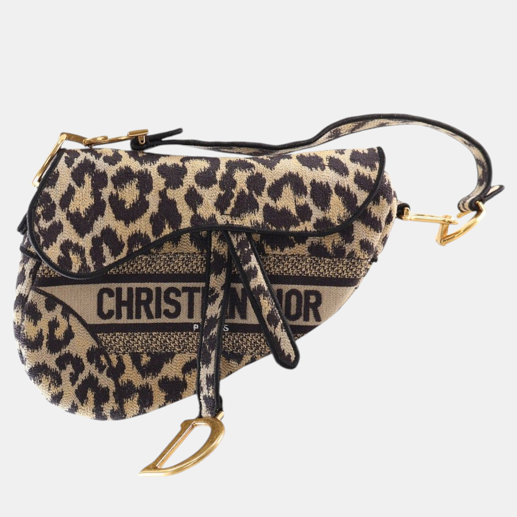 

Dior Beige Brown Mizza Embroidered Canvas Leopard Saddle Bag
