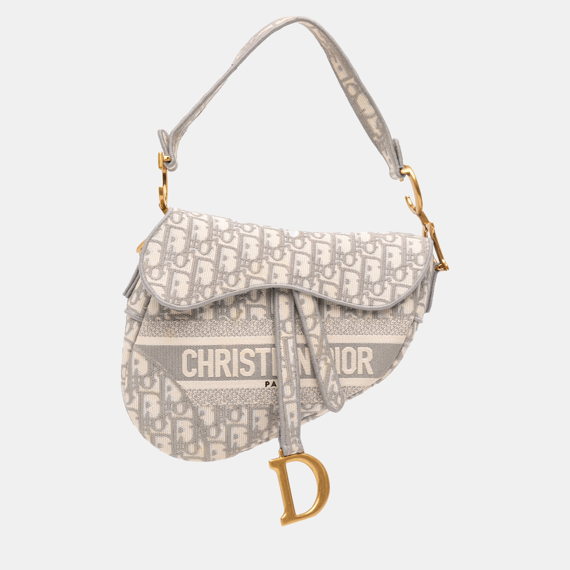 Dior Grey Oblique Embroidered Canvas Saddle Bag