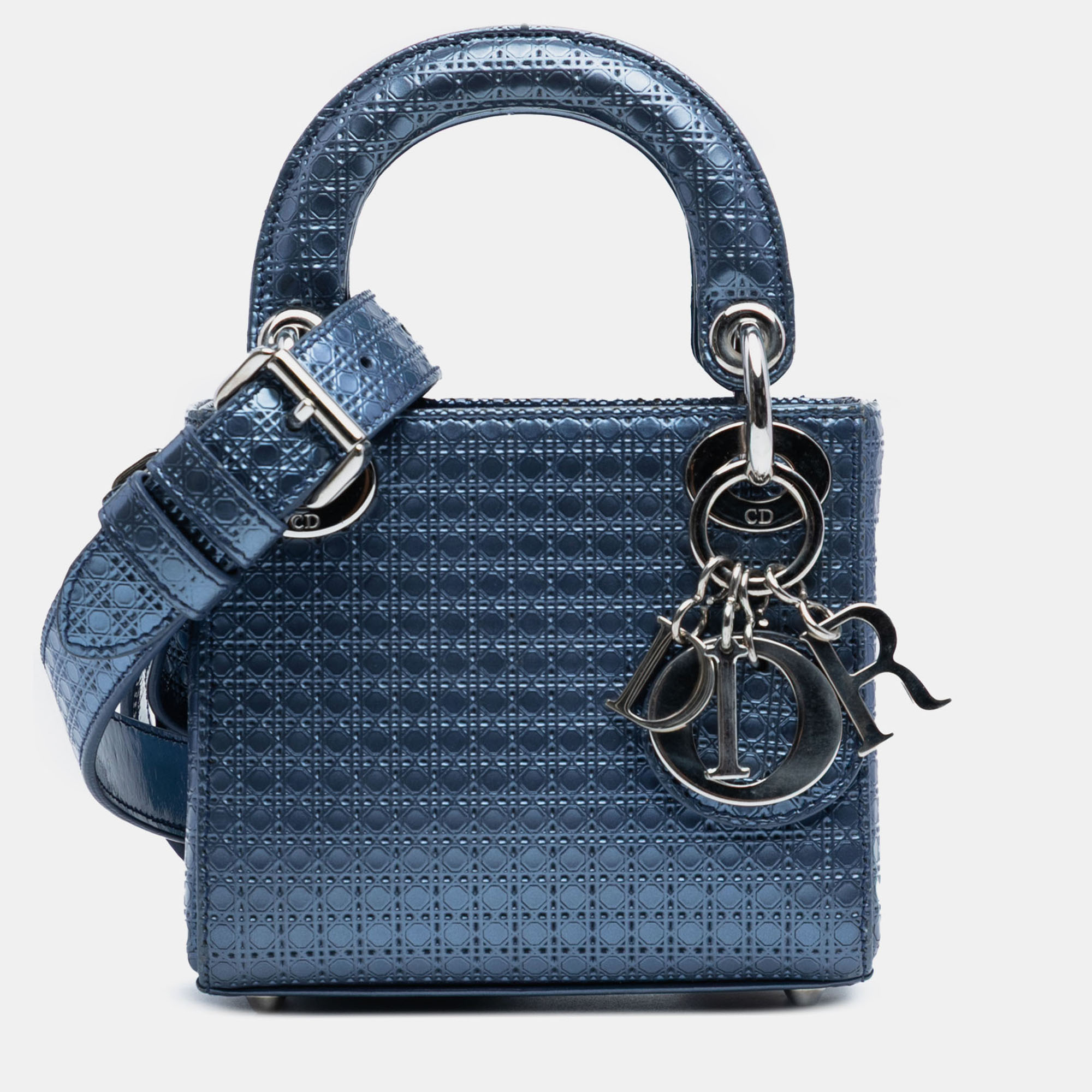 

Dior Blue Mini Metallic Patent Microcannage Lady Dior
