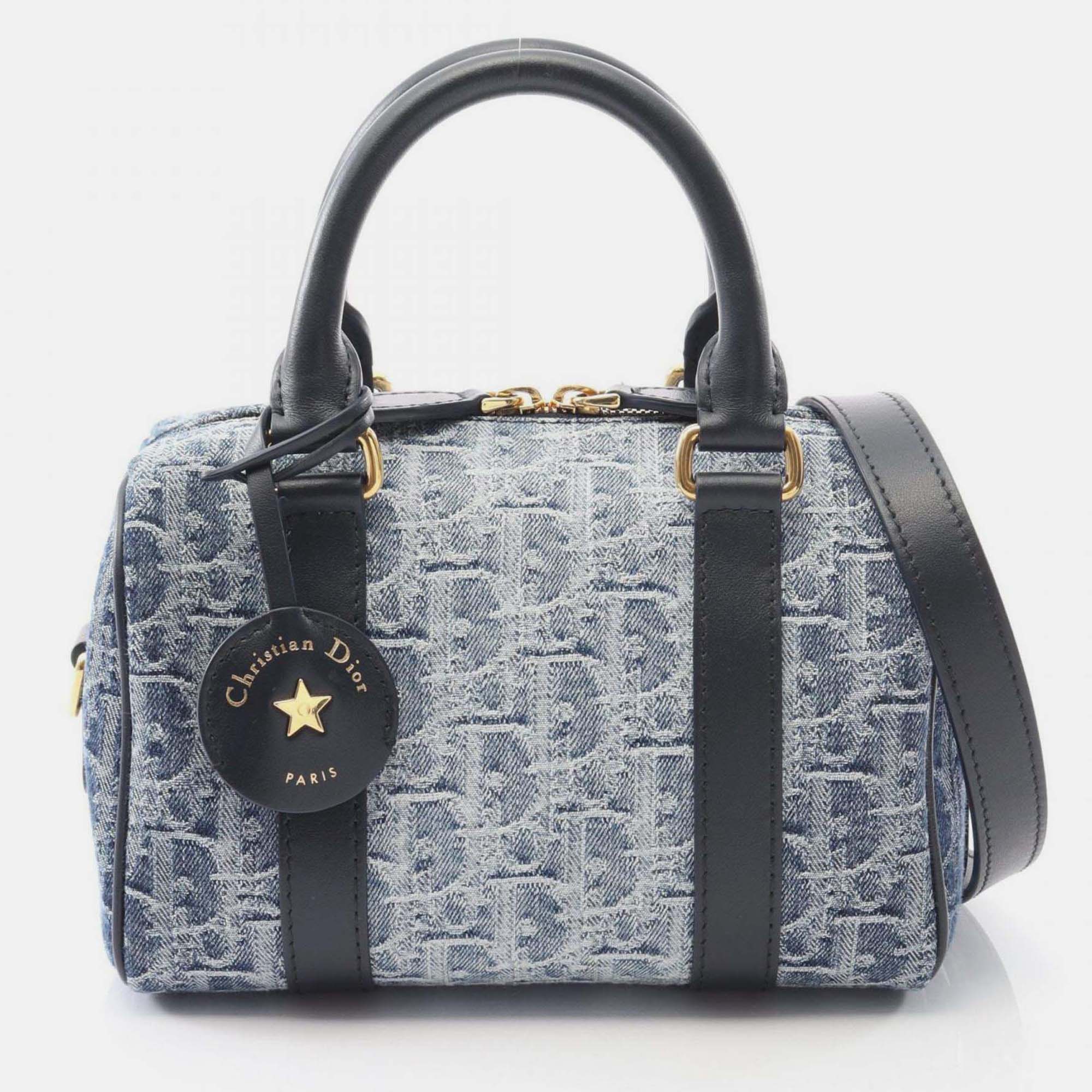 

Christian Dior Dior Groove 20 Small Oblique Jacquard Handbag In Denim And Leather Navy Blue