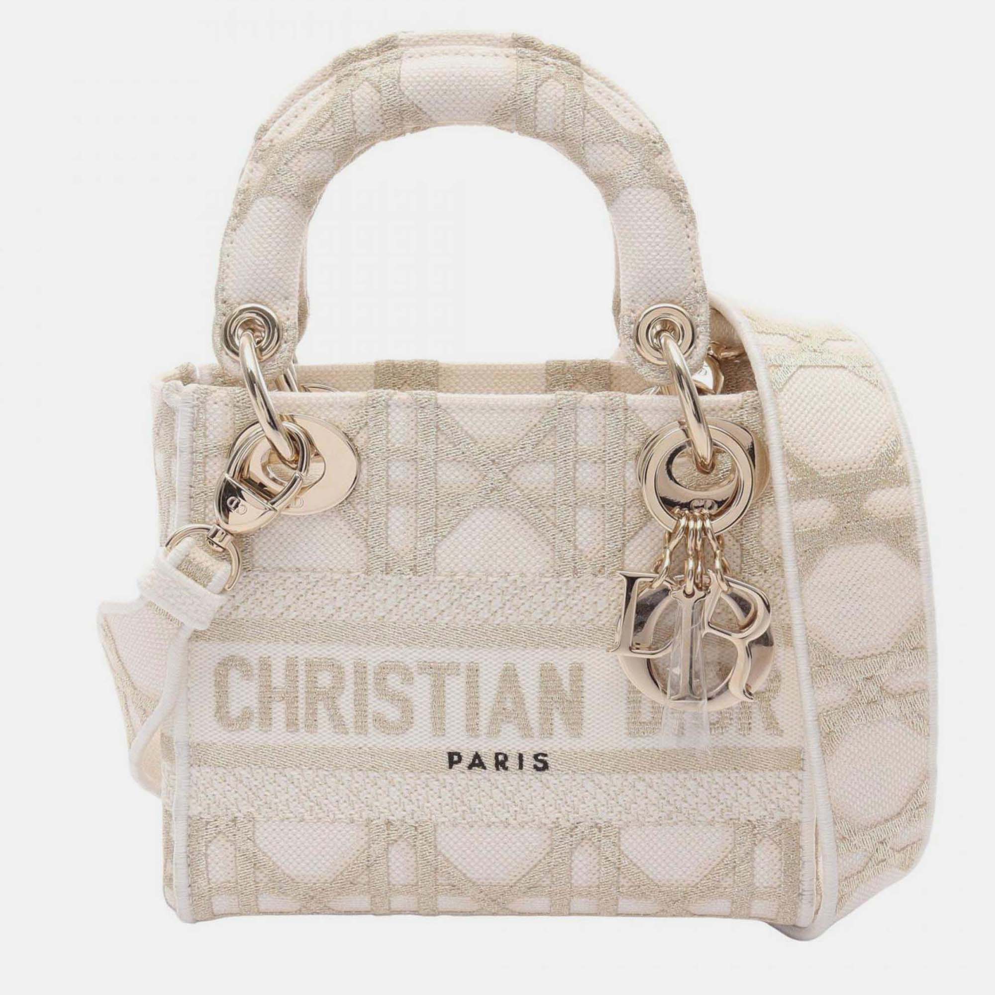 

Christian Dior Dior Lady Mini Cannage Handbag Canvas White Gold