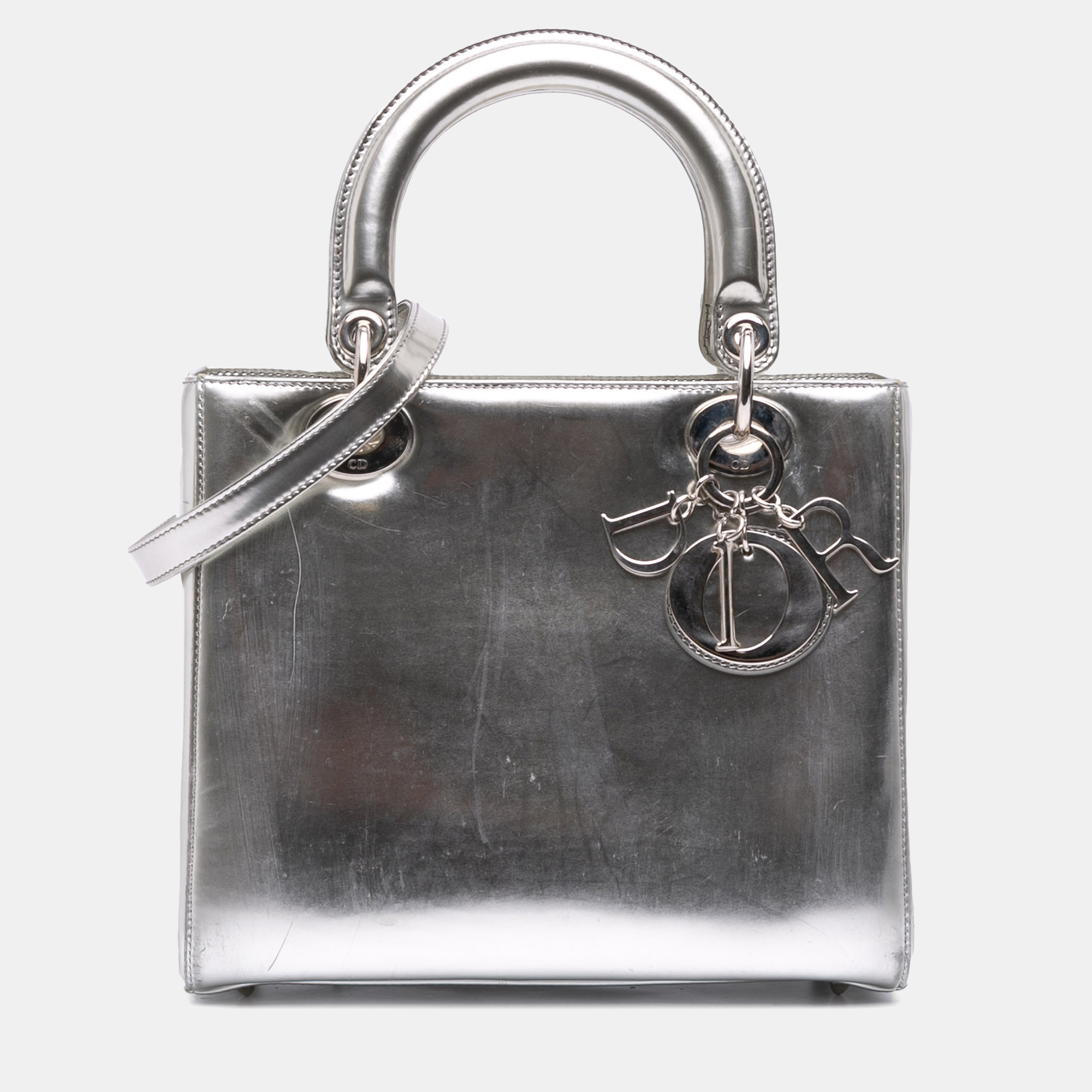 

Dior Silver Medium Metallic Patent Lady Dior