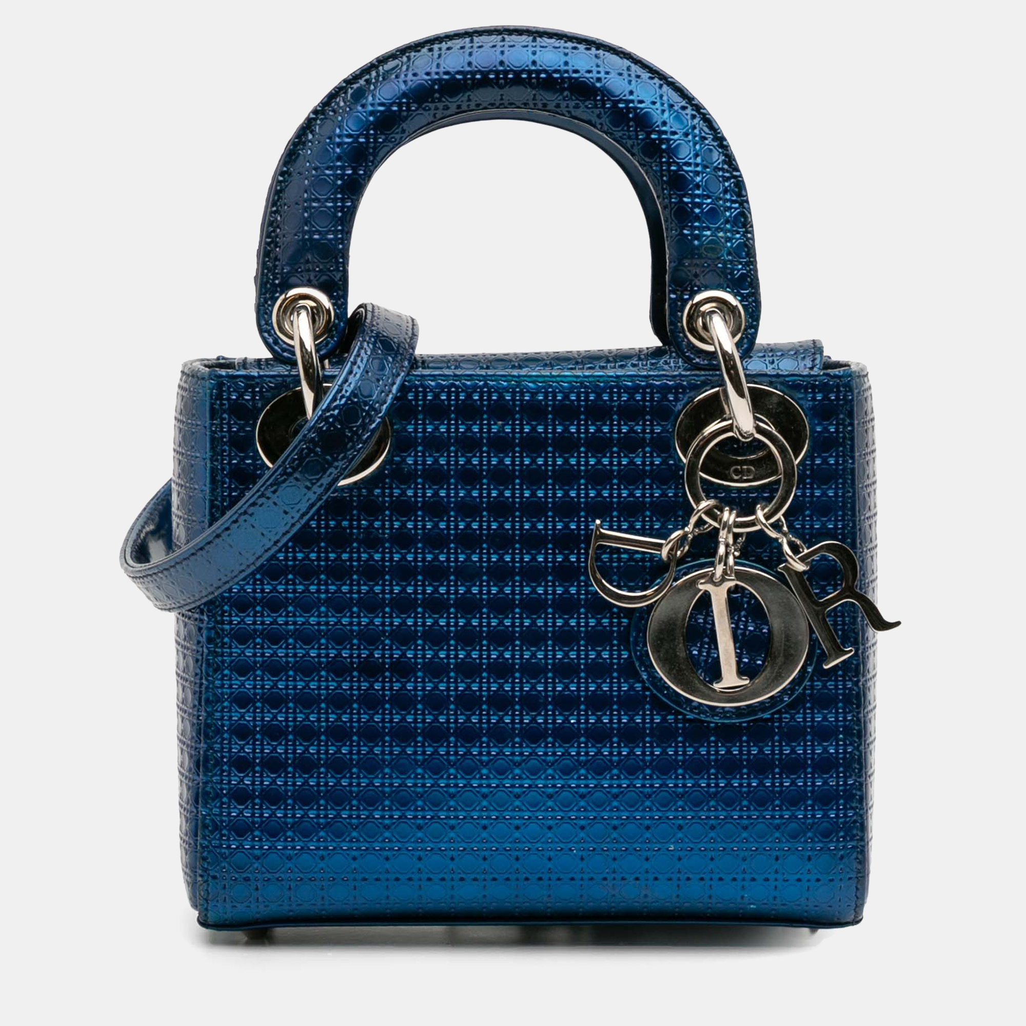 

Dior Blue Mini Metallic Patent Microcannage Lady Dior