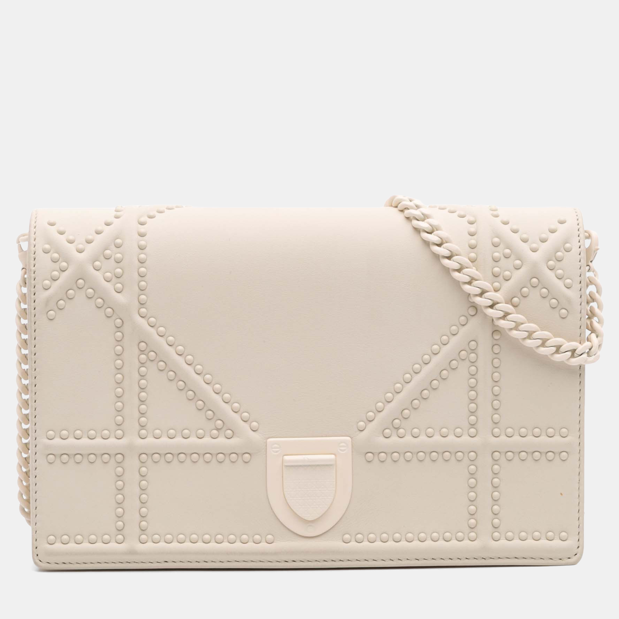 

Dior White Small Ultra Matte Studded Calfskin Diorama Wallet on Chain