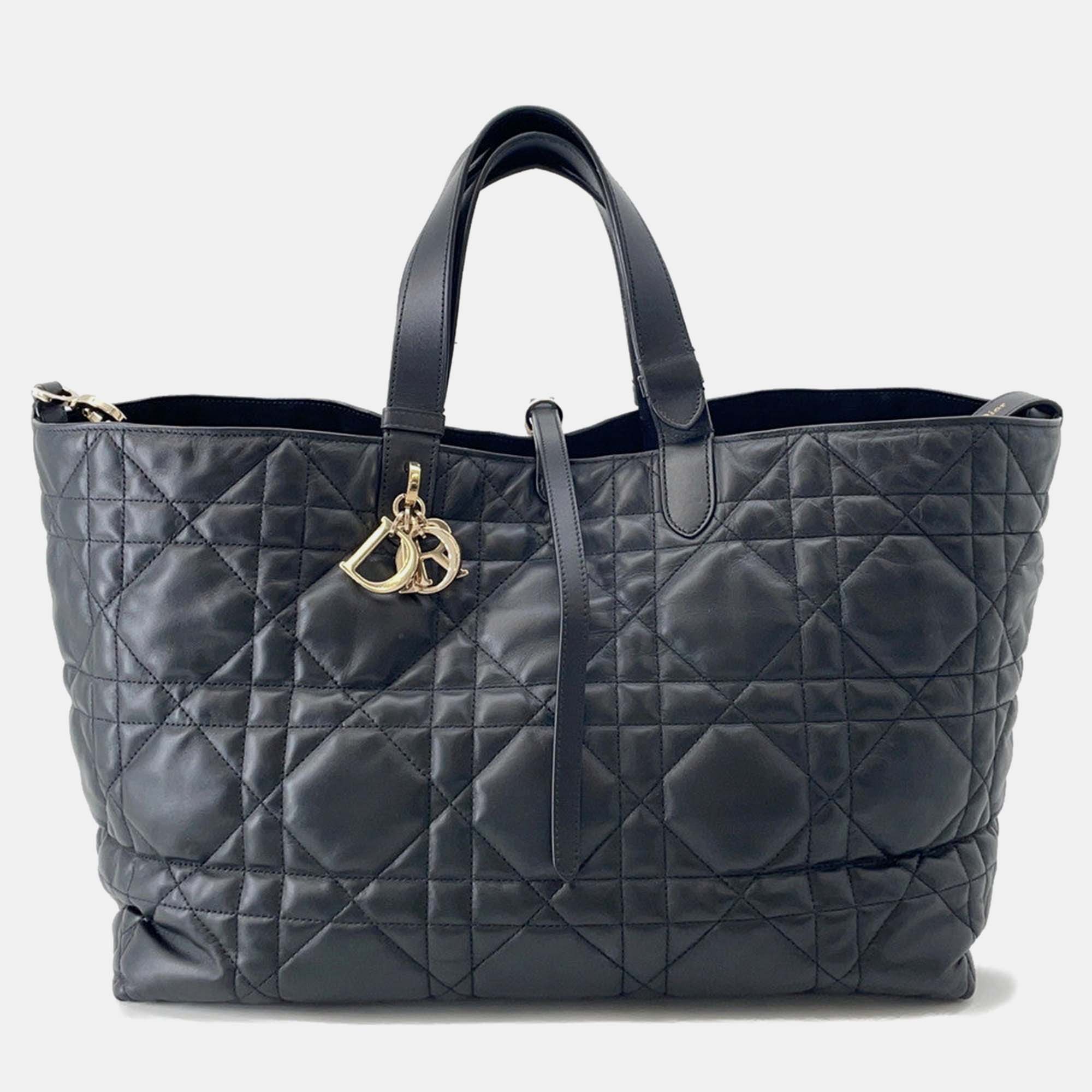 Pre-owned Dior Two Jules Tote Bag Black Calf Leather Size Large