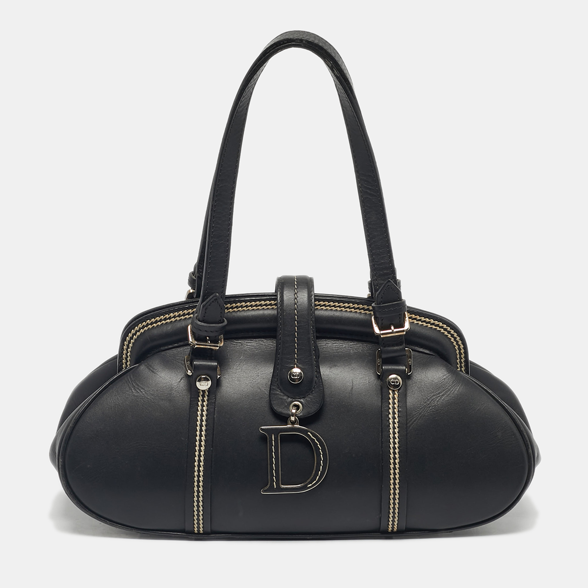 Pre-owned Dior Black Leather Detective Frame Bag